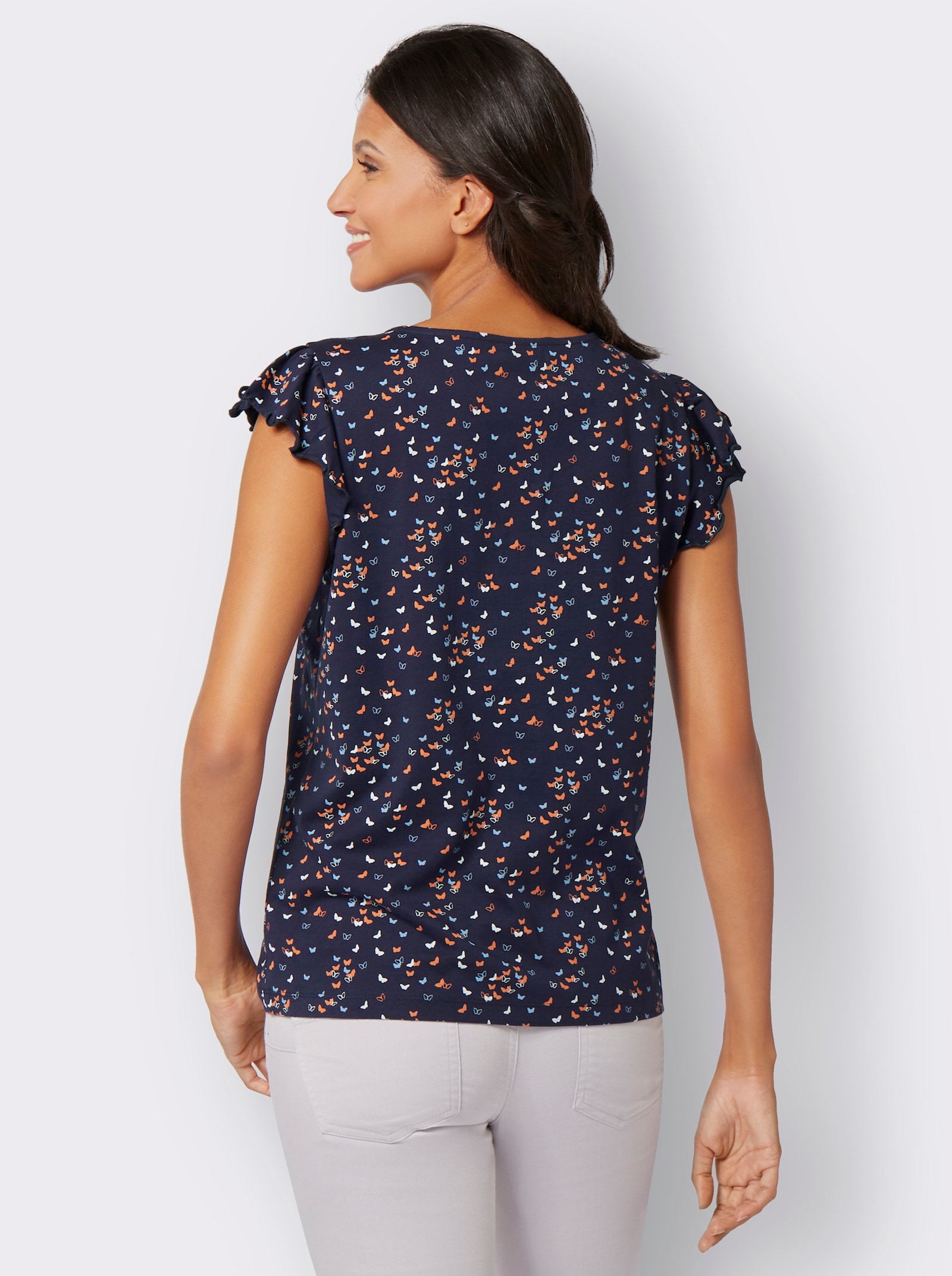 V-Shirt mit Schmetterling-Muster - marine-bleu-bedruckt