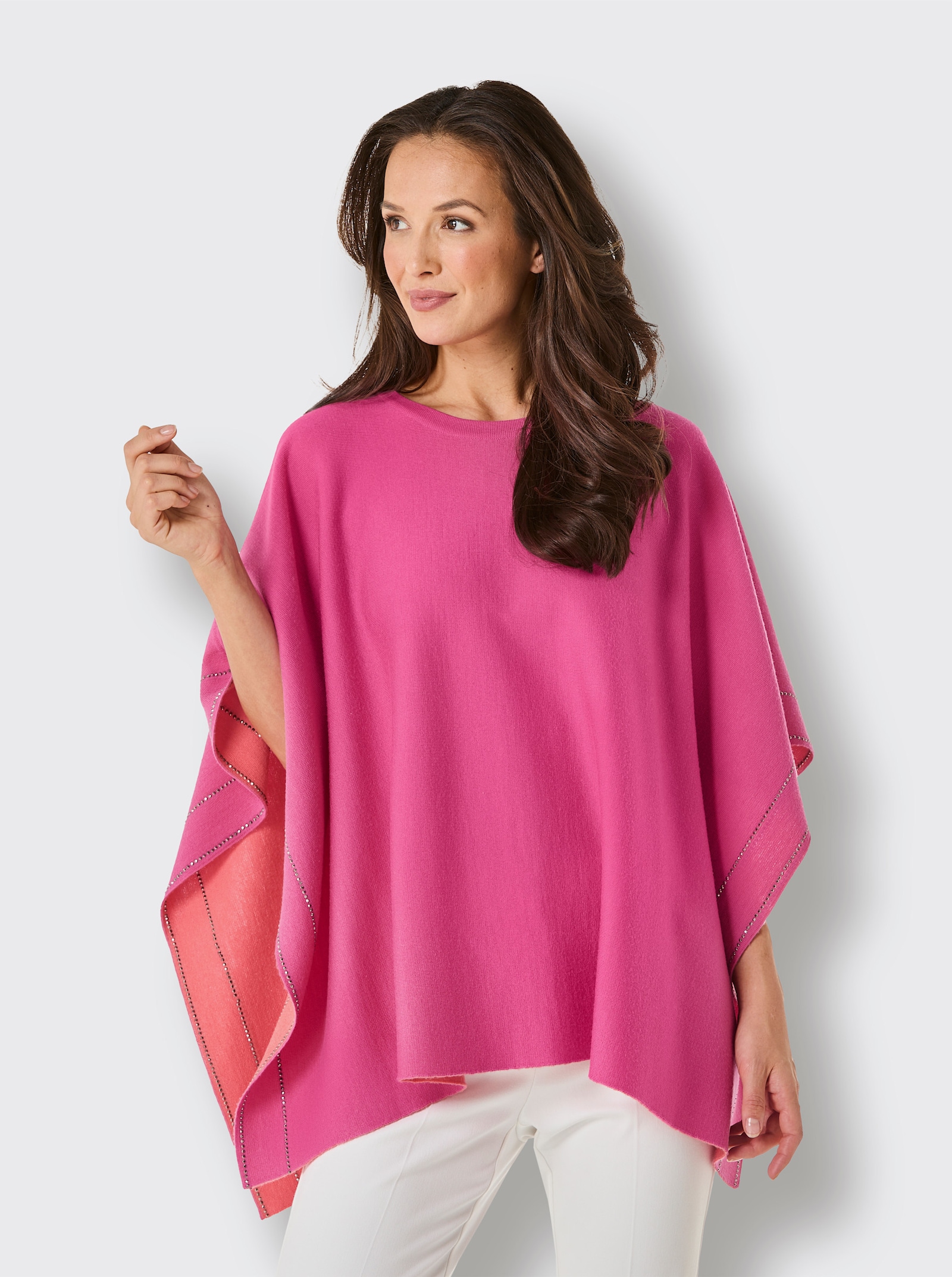CREATION L PREMIUM Strickponcho mit Wende-Funktion - fuchsia-koralle