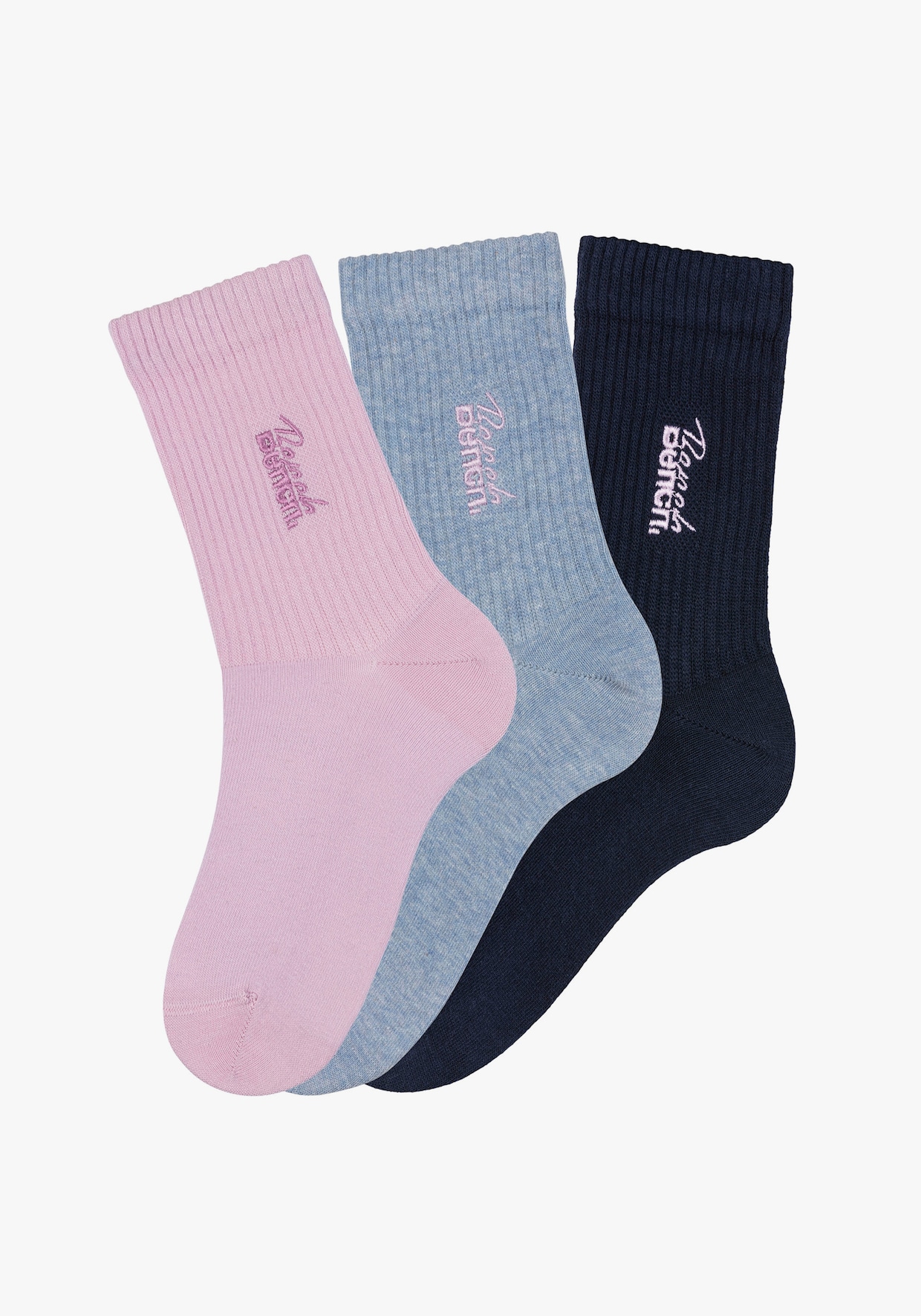 Bench. Basicsocken - 1x marine, 1x hellblau-meliert, 1x rosa