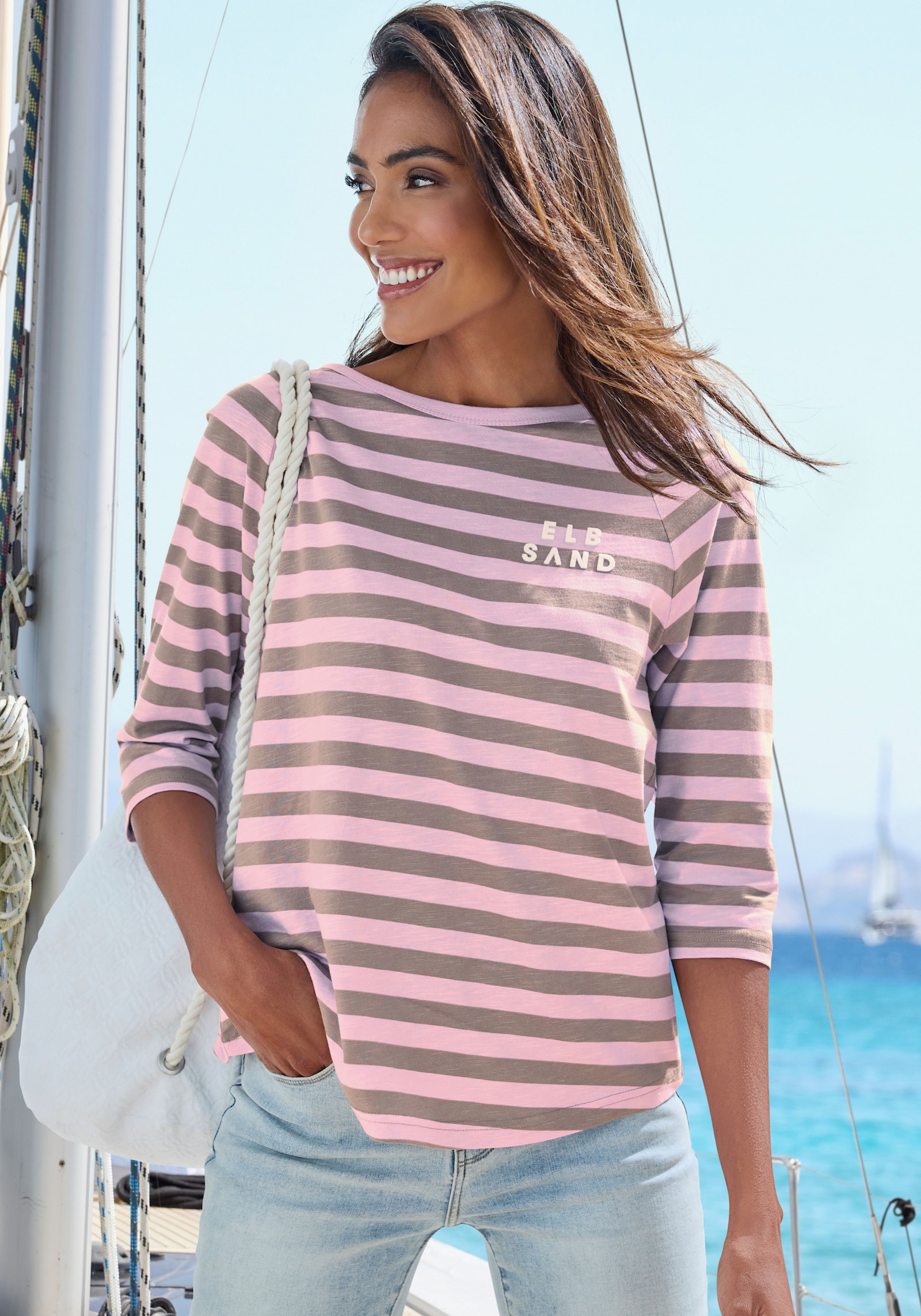 Elbsand T-shirt à manches 3/4 - parme-taupe à rayures