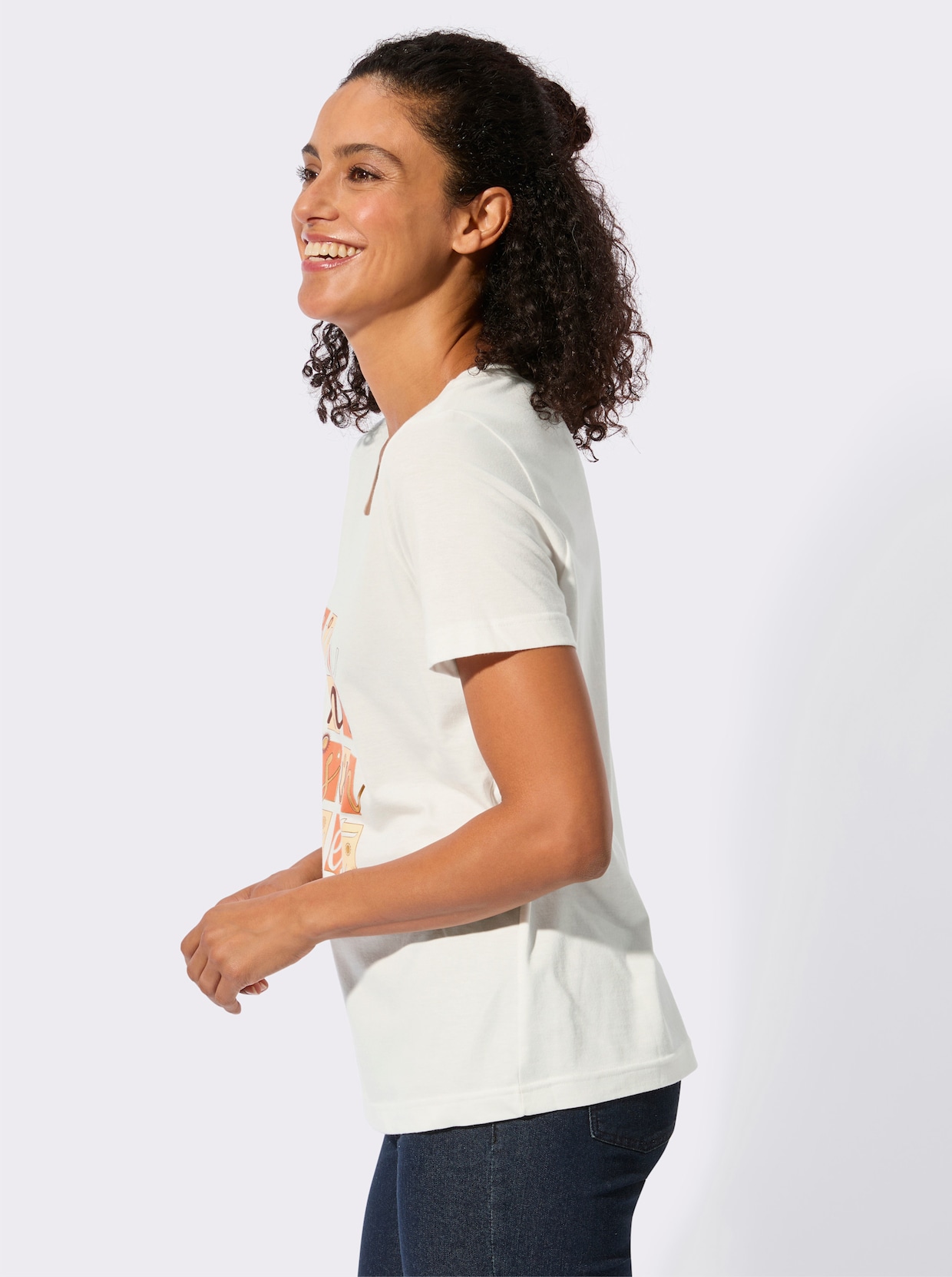 Kurzarmshirt - ecru-papaya