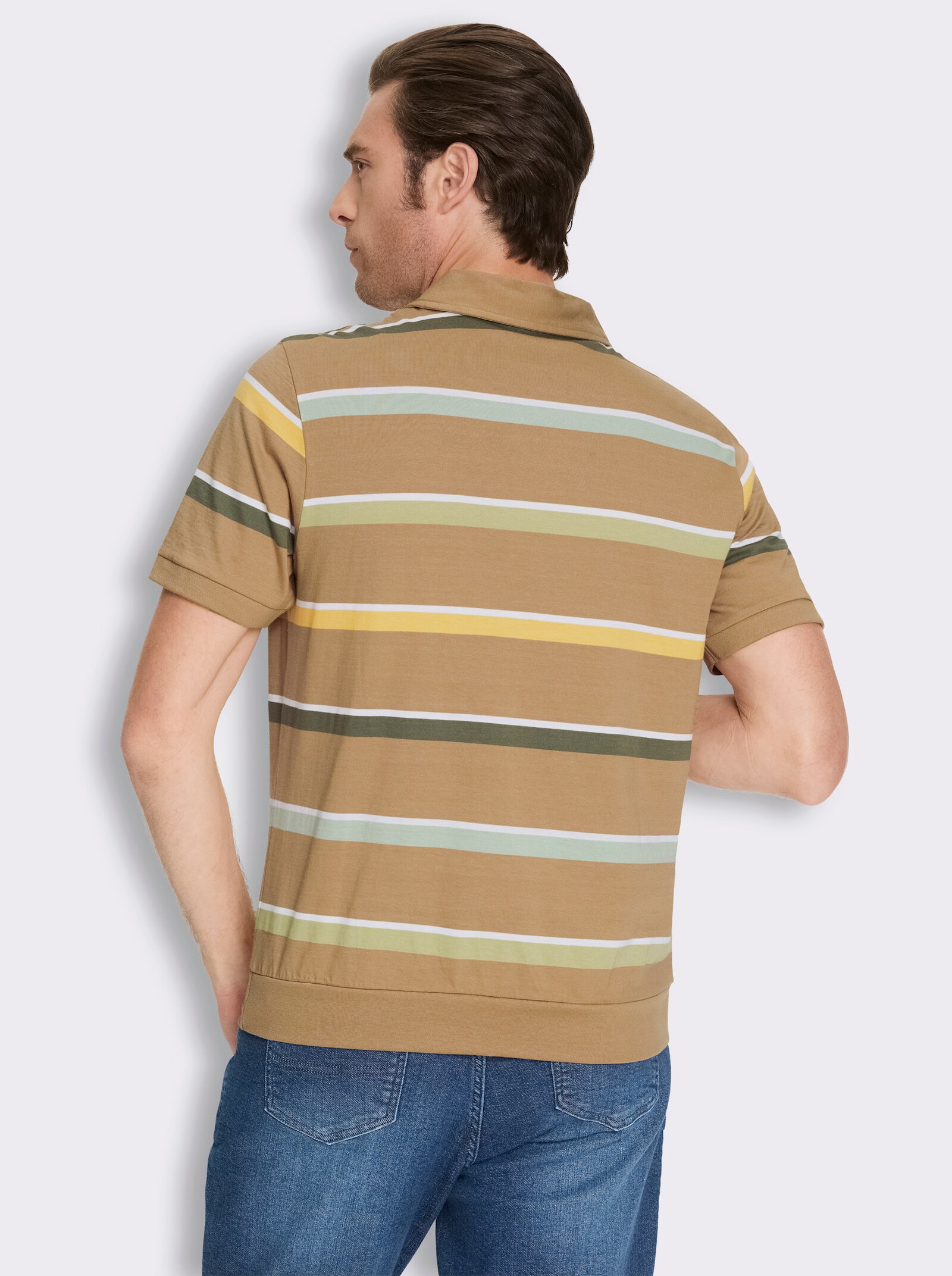Marco Donati Kurzarmshirt mit garngefärbten Streifen - camel-gestreift
