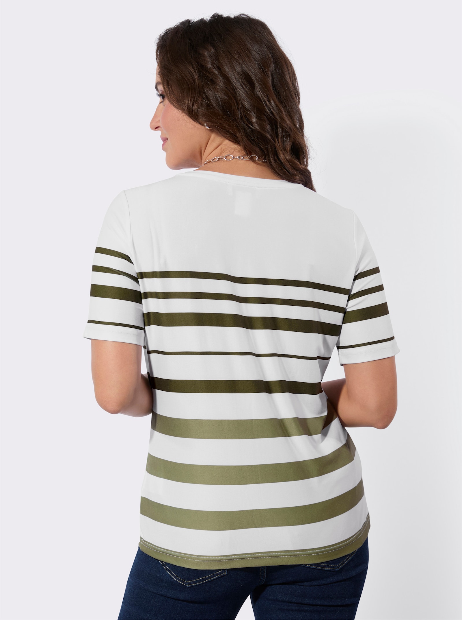 Ringelshirt mit recyceltem Polyester - schilf-weiß-geringelt