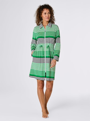 feel good Bademantel - grasgrün-weiß-geringelt