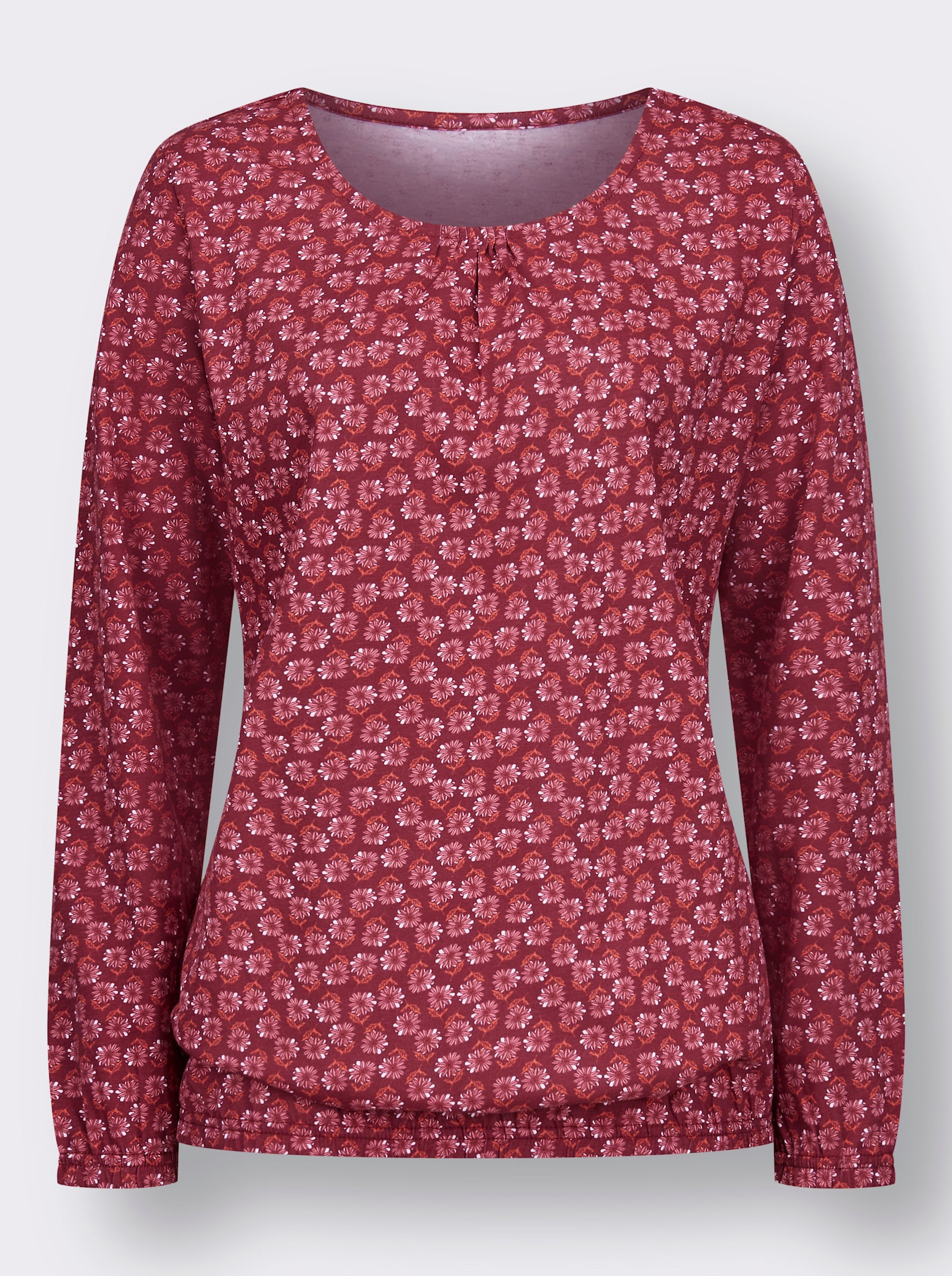 Shirt met ronde hals en elastische boordjes aan de mouwen - kers/koraal bedrukt