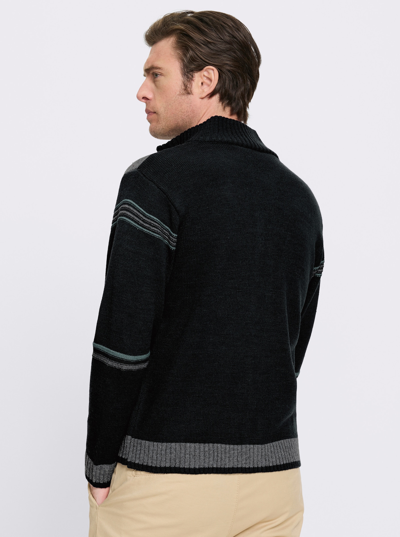 Catamaran Strickjacke mit Woll-Anteil - schwarz-gemustert