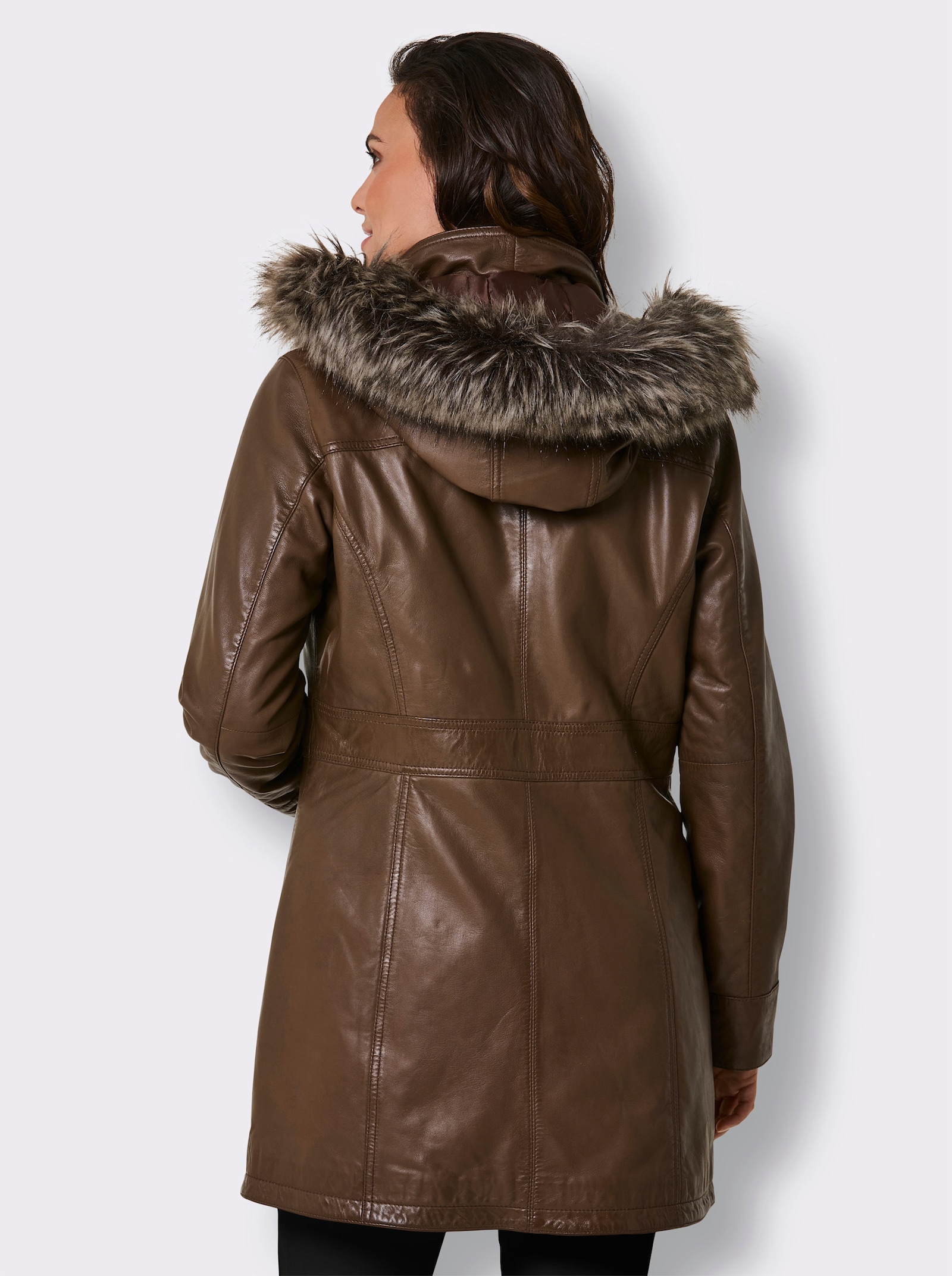 Mainpol Lederjacke mit Pelzimitat - braun