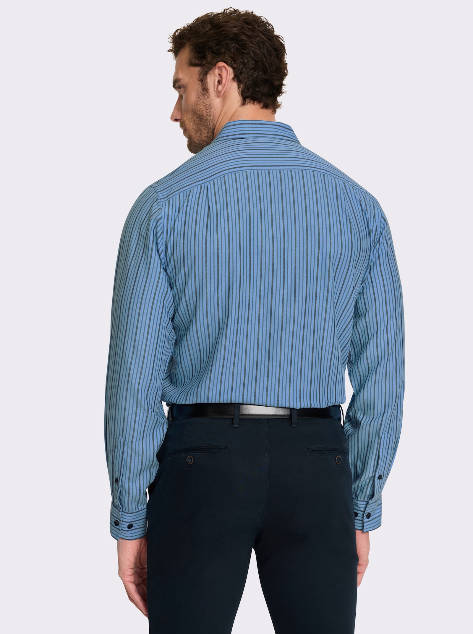 Marco Donati Langarmhemd in bügelfreier Popeline-Qualität - himmelblau-gestreift