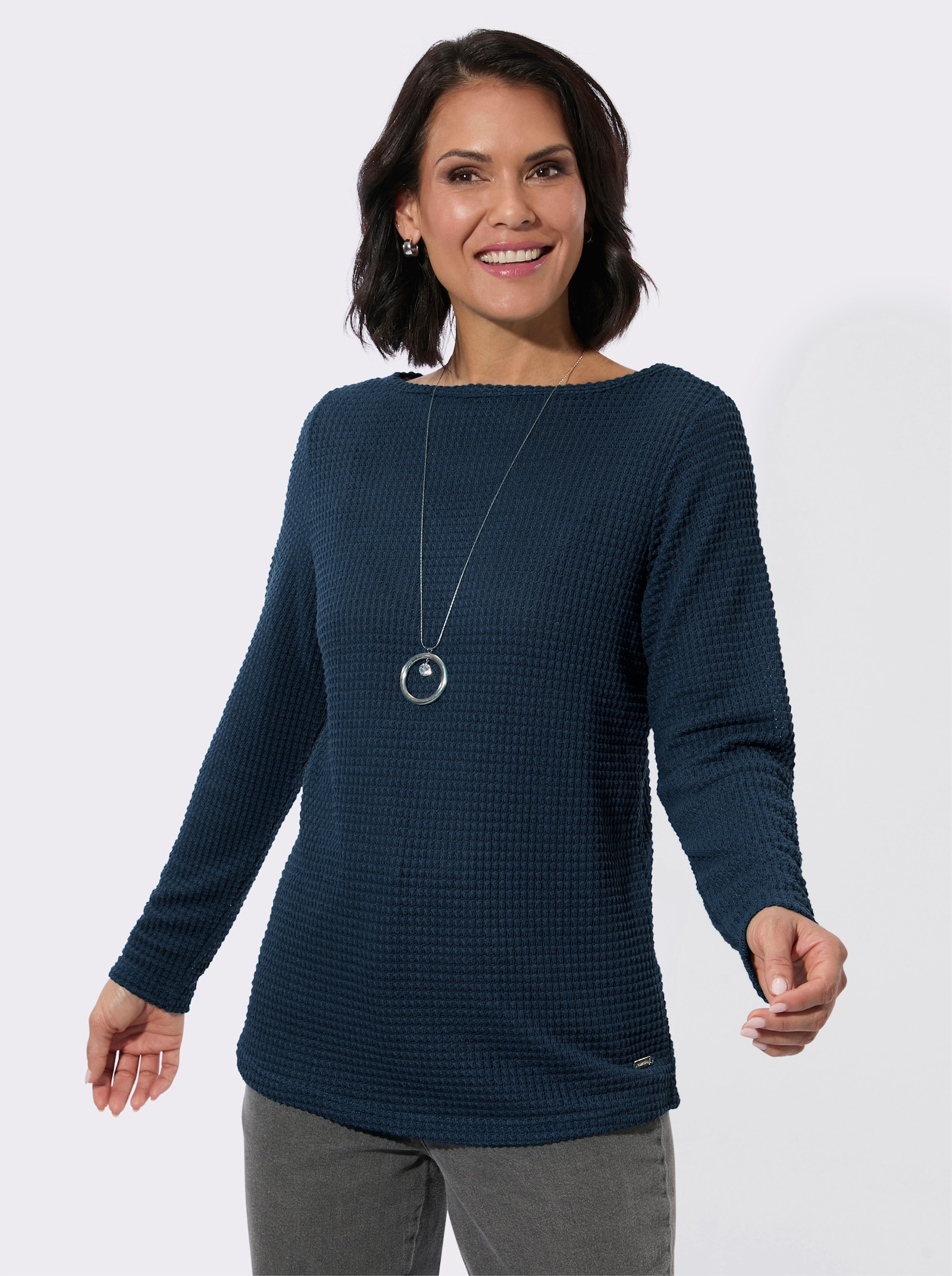 Langarmshirt mit U-Boot-Ausschnitt - dunkelblau