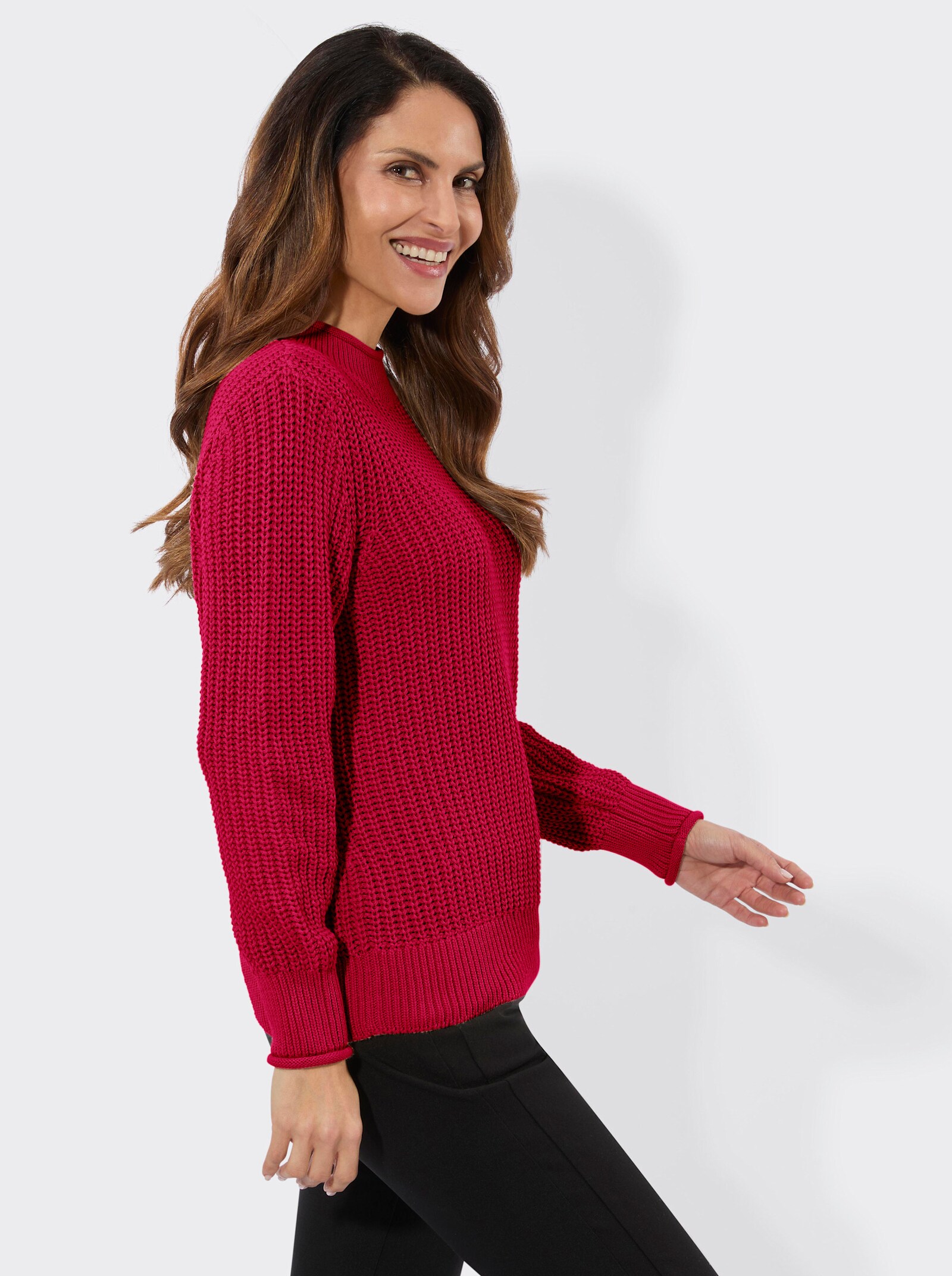 Stehkragenpullover in Patentstrick - rot