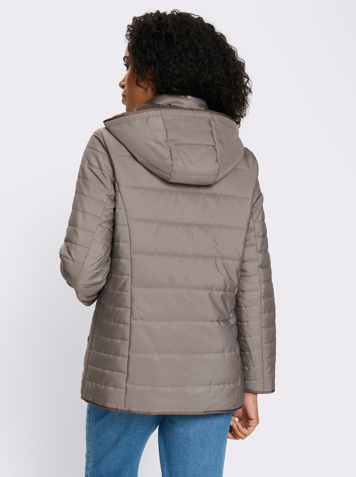 Steppjacke mit Kapuze und Stehkragen - taupe