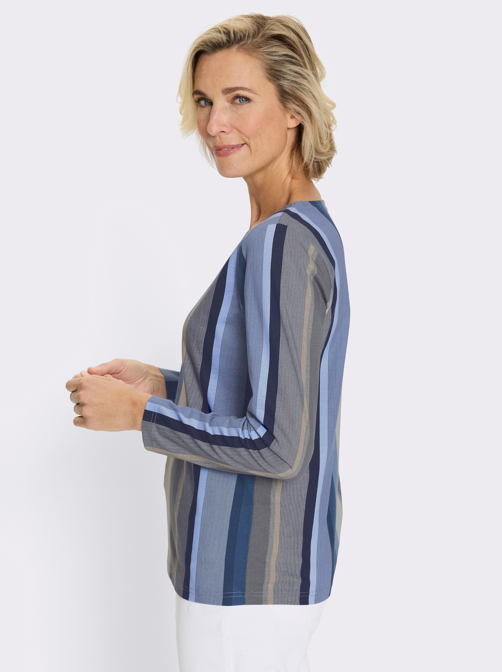 Shirt met lange mouwen in dessin met verticale strepen - jeansblauw/ijsblauw gestreept