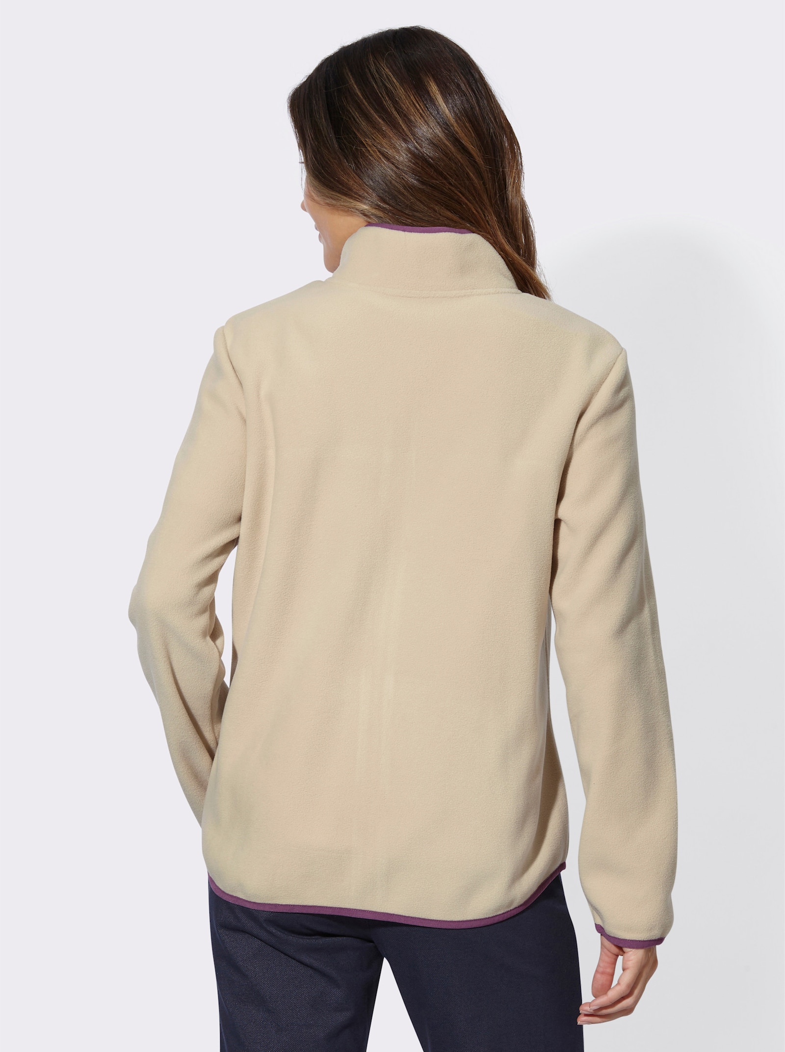 Fleecejacke mit Kontrast-Paspelierung - sand-violett