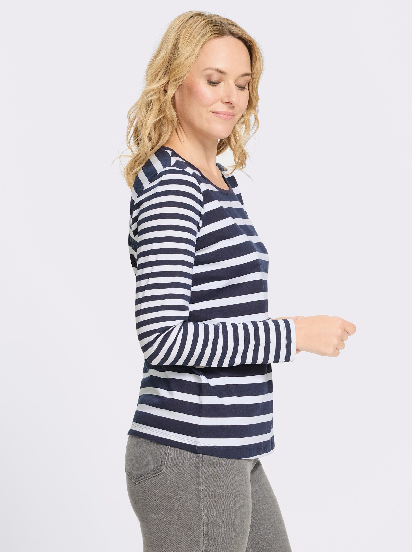 Langarmshirt aus reiner Baumwolle, gestreift - marine-weiß-geringelt