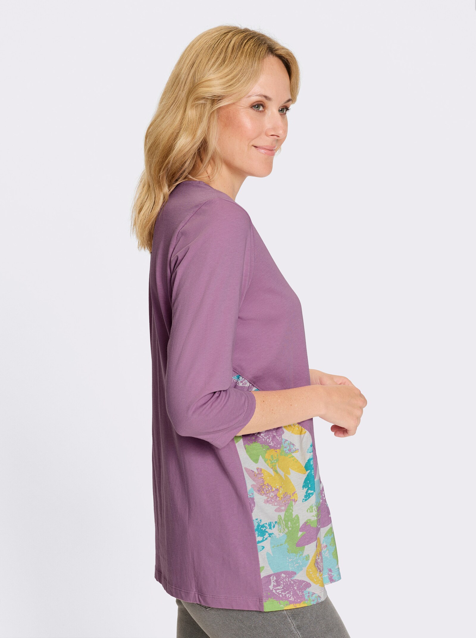 Longshirt mit bedrucktem Einsatz vorne - orchidee-mint