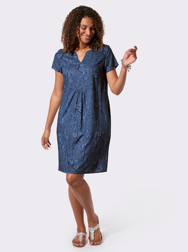 Webkleid in A-Form - jeansblau-marine-bedruckt