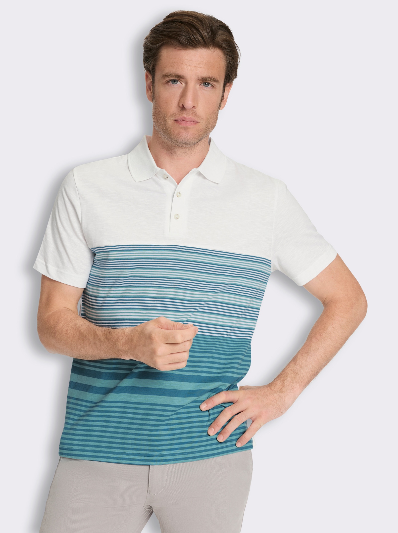 Poloshirt mit Streifen - topas-weiß-gestreift