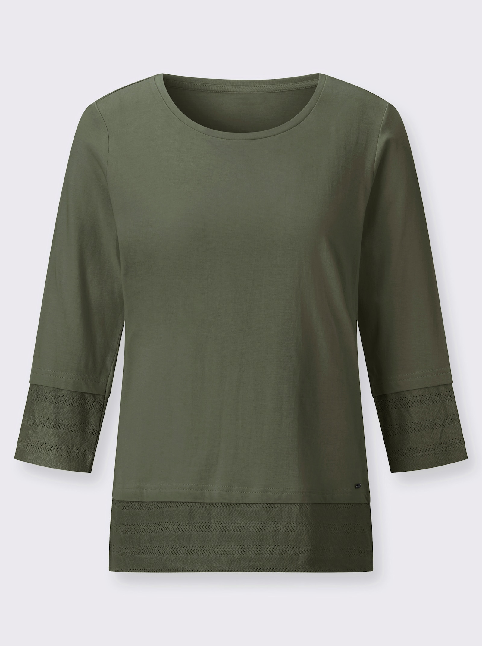 Rundhalsshirt mit Netzeinsätzen - khaki