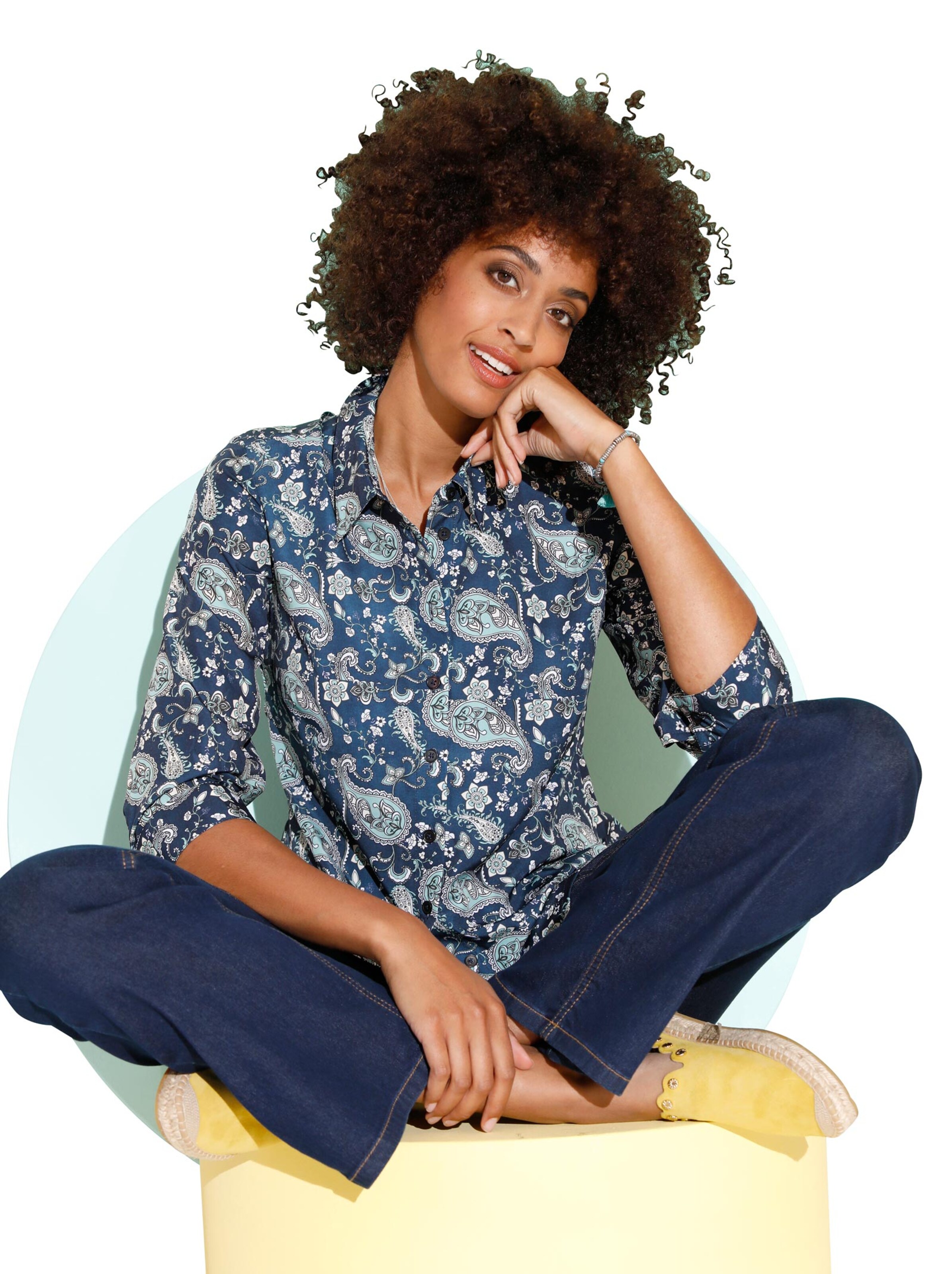 Bluse - nachtblau-gemustert