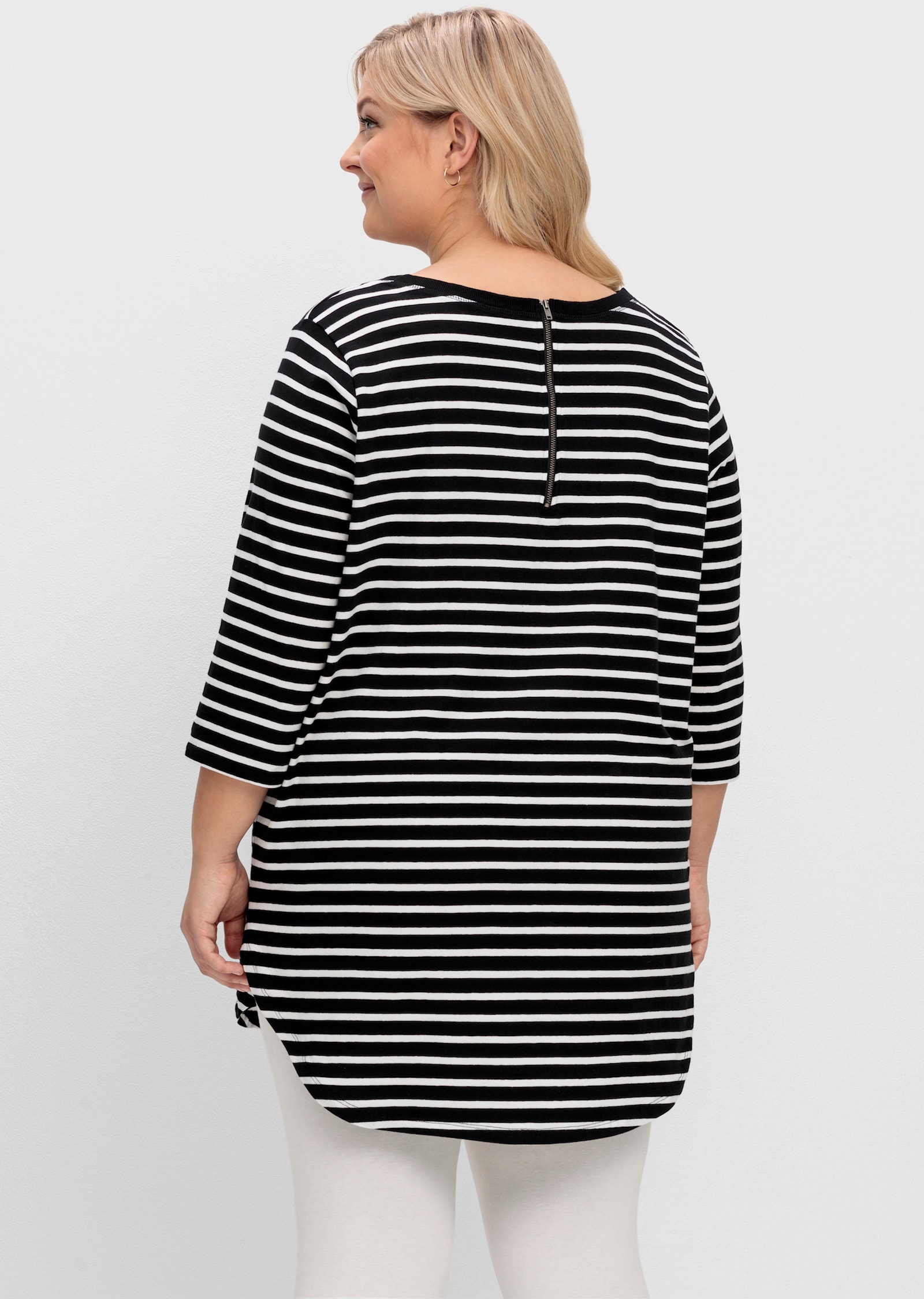 sheego Lang shirt met strepen - zwart/wit