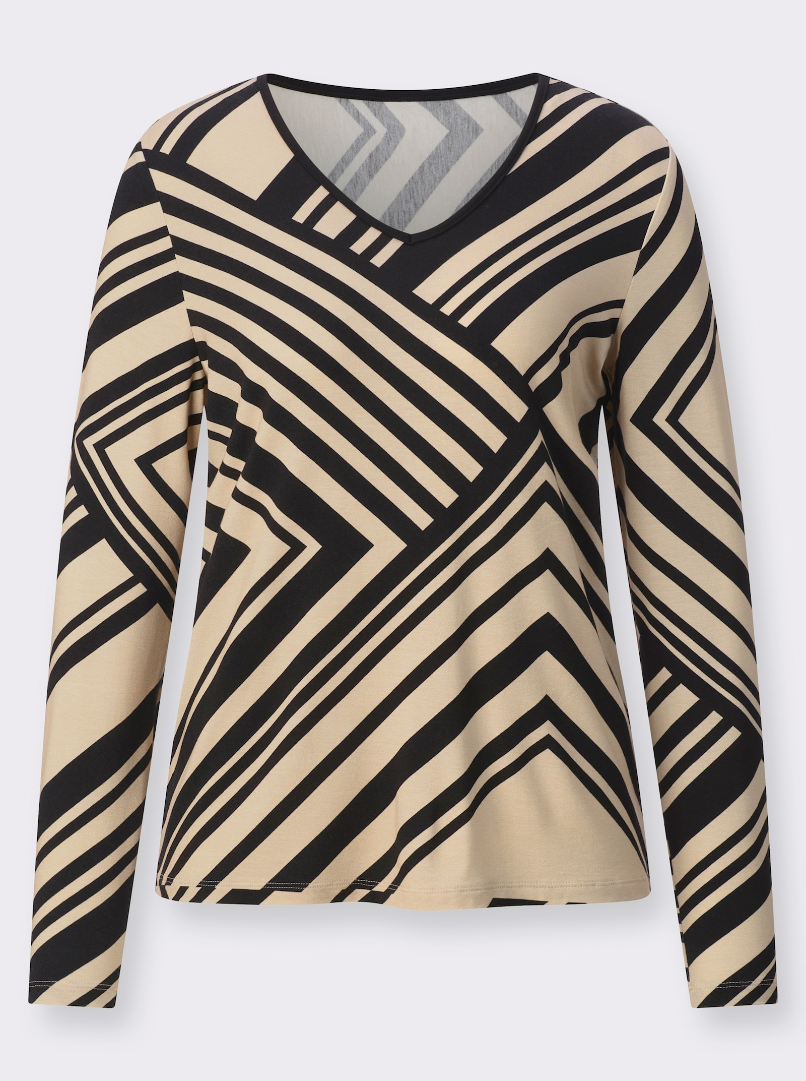 Tričko s dlouhým rukávem s grafickým potiskem - černá-písková-potisk