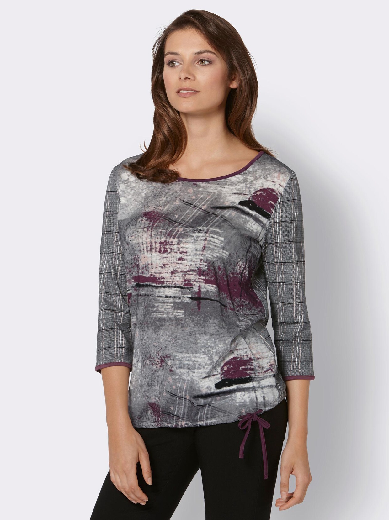 Rundhalsshirt - schwarz-burgund-gemustert