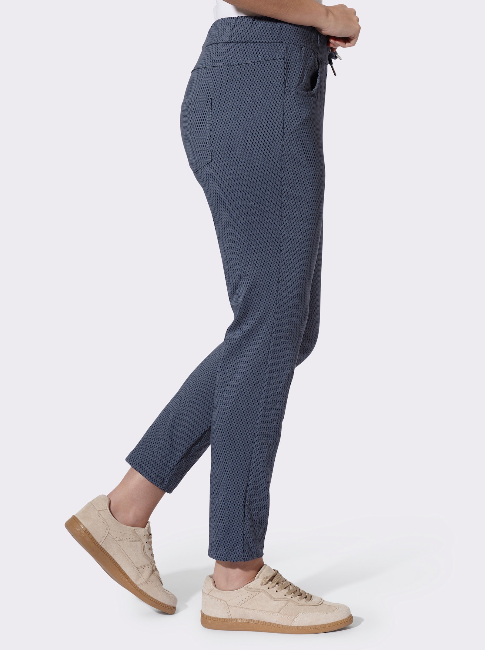 heine Druckhose in Crinkle-Optik - rauchblau-schwarz-bedruckt