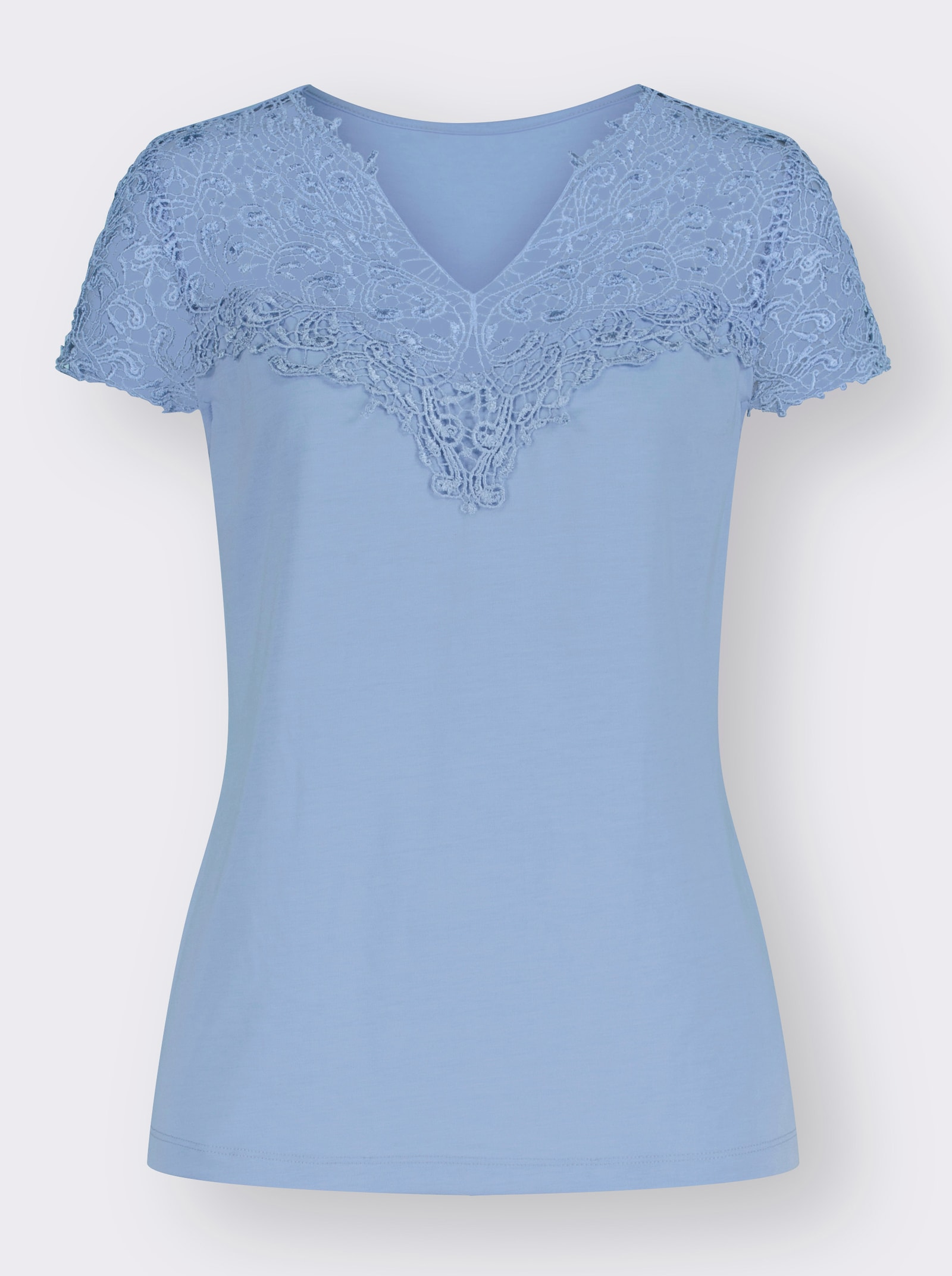 Spitzenshirt mit transparenter Spitze - eisblau