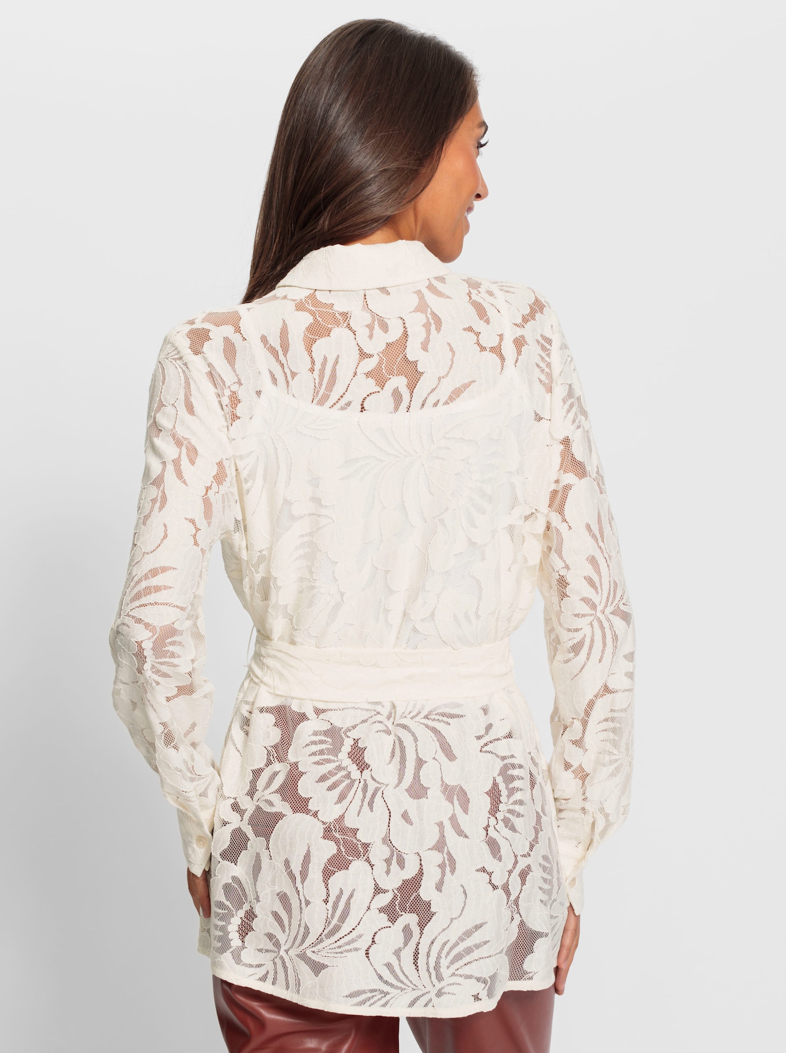 heine Spitzenbluse mit Bindegürtel - champagner