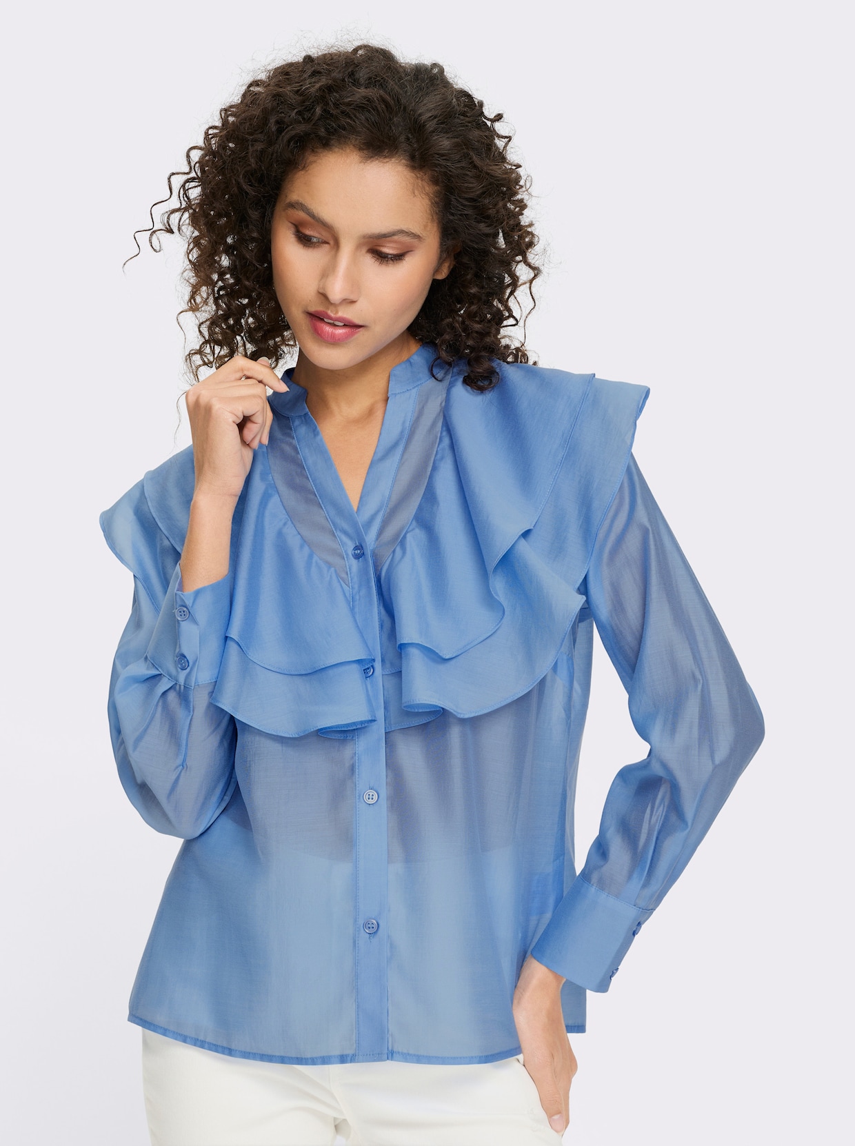 heine Volantbluse - himmelblau