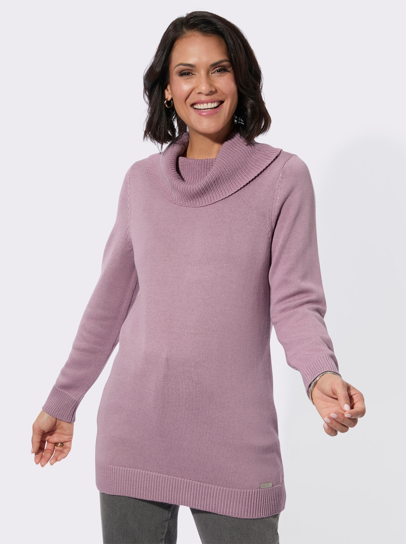 Longpullover mit halsfernem Rollkragen - mauve