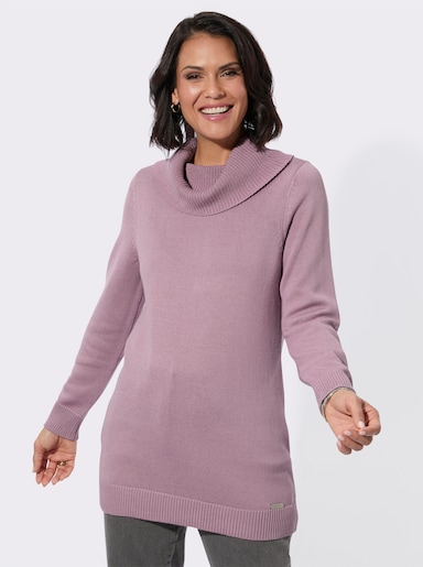 Longpullover mit halsfernem Rollkragen - mauve