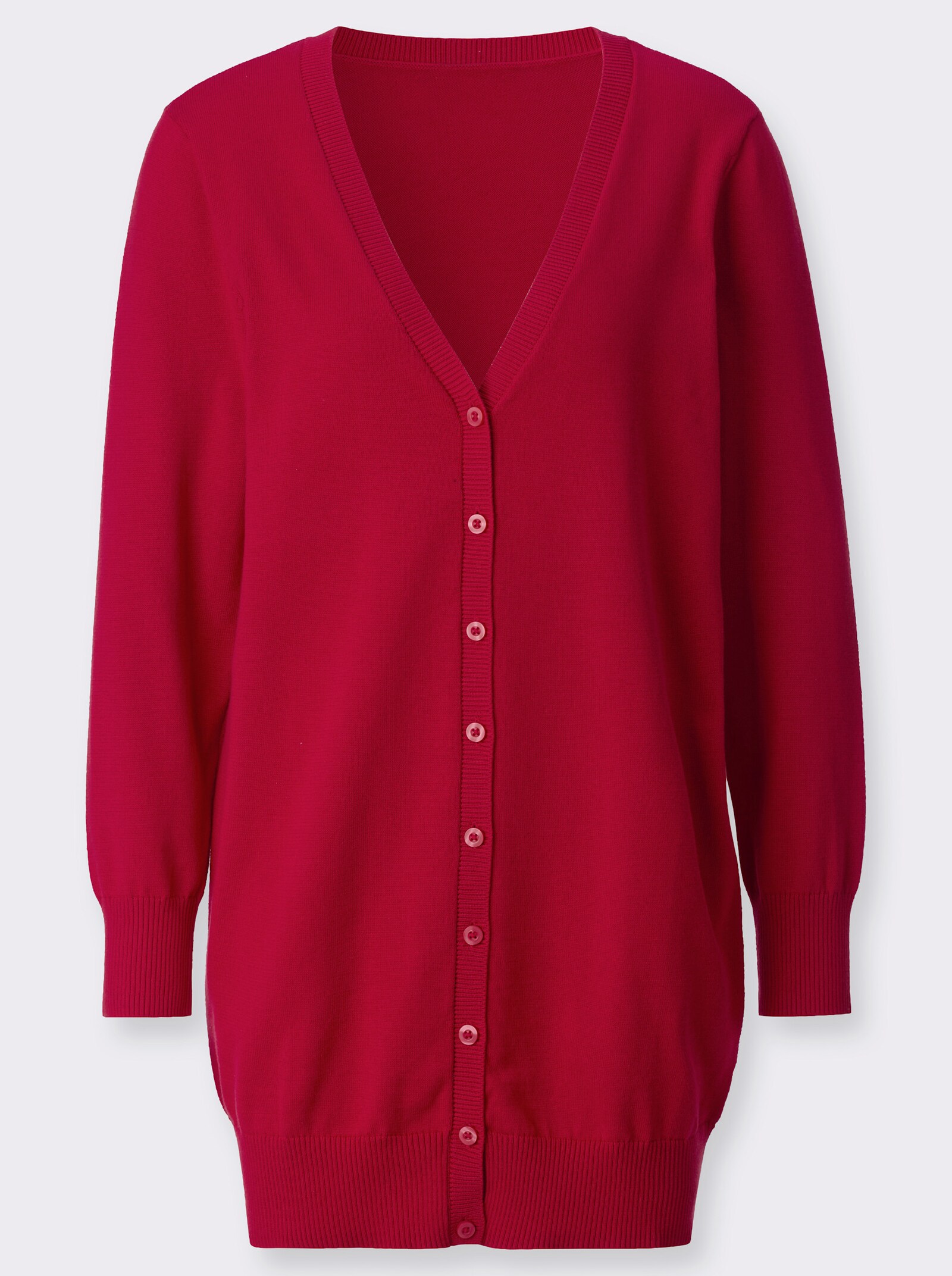 Longstrickjacke mit gerippten Bündchen - rot