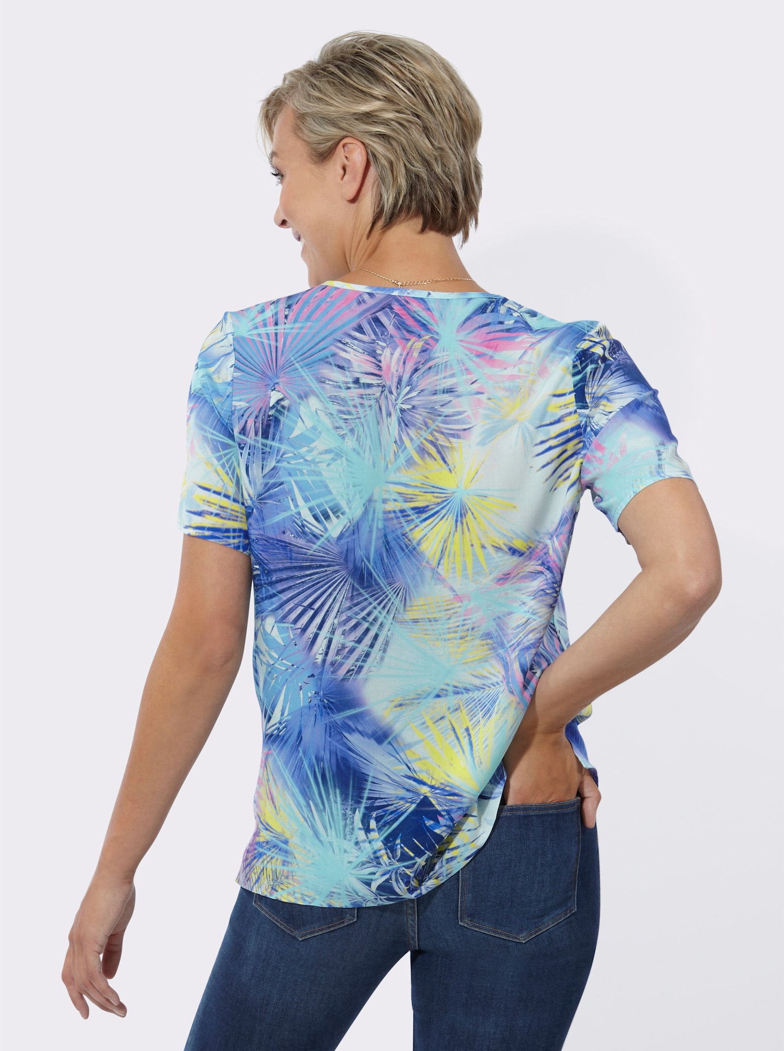 Schlupfbluse mit Kellerfalte - lavendel-zitrone-bedruckt