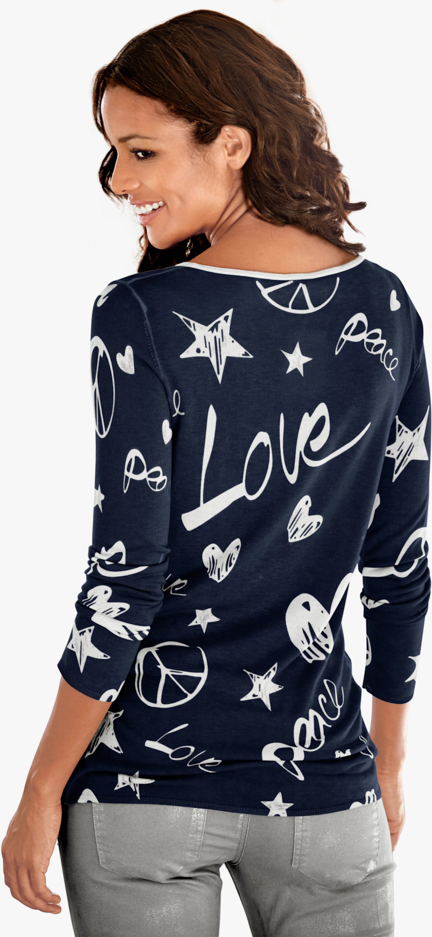 heine Feinstrickpullover mit Grafik-Print - marine