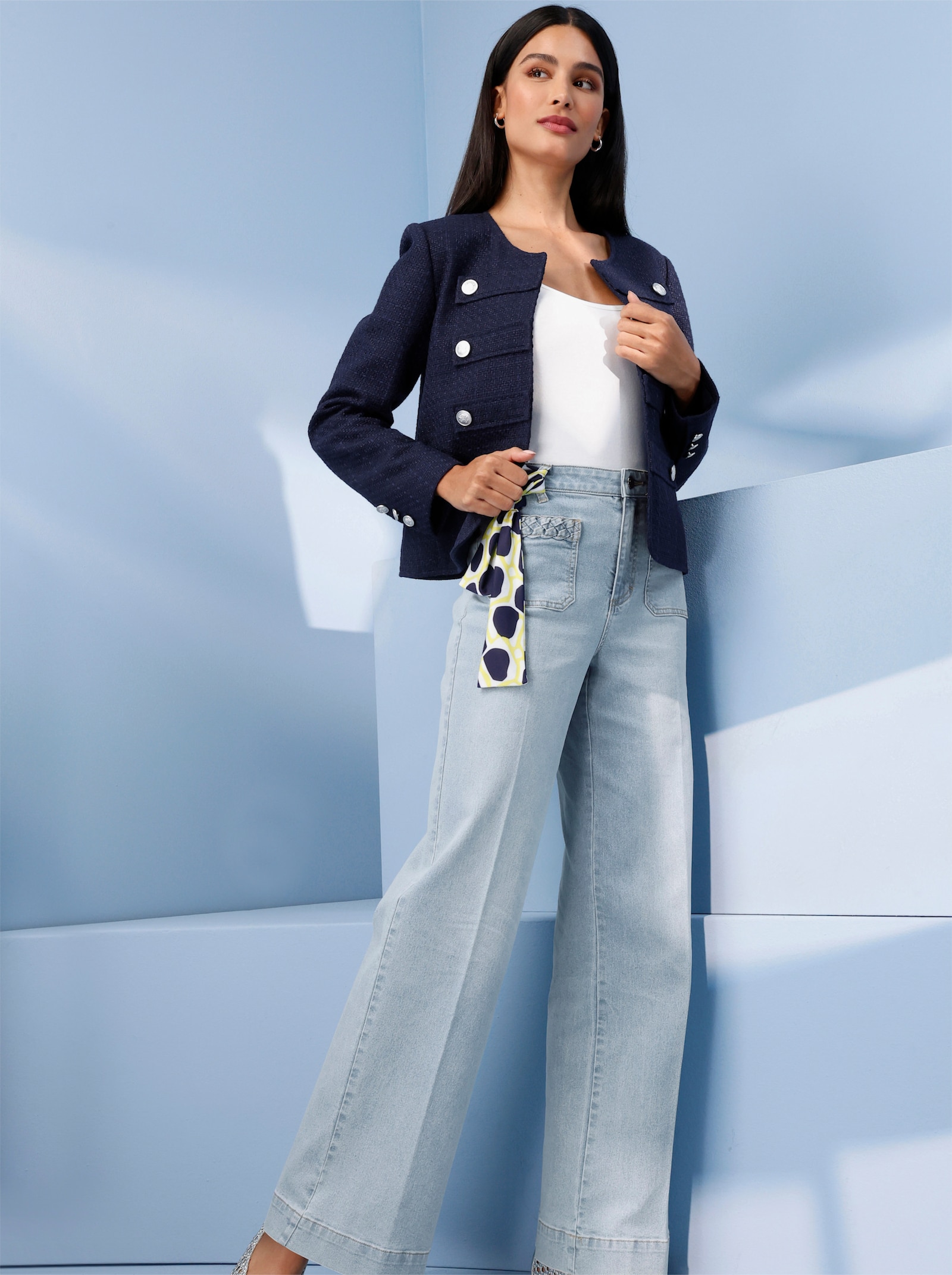 heine Bouclé-Blazer mit Zierknöpfen - marine