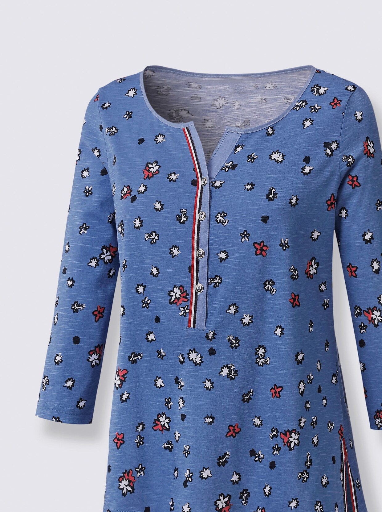 3/4-Arm-Shirt - kornblume-weiß-gemustert