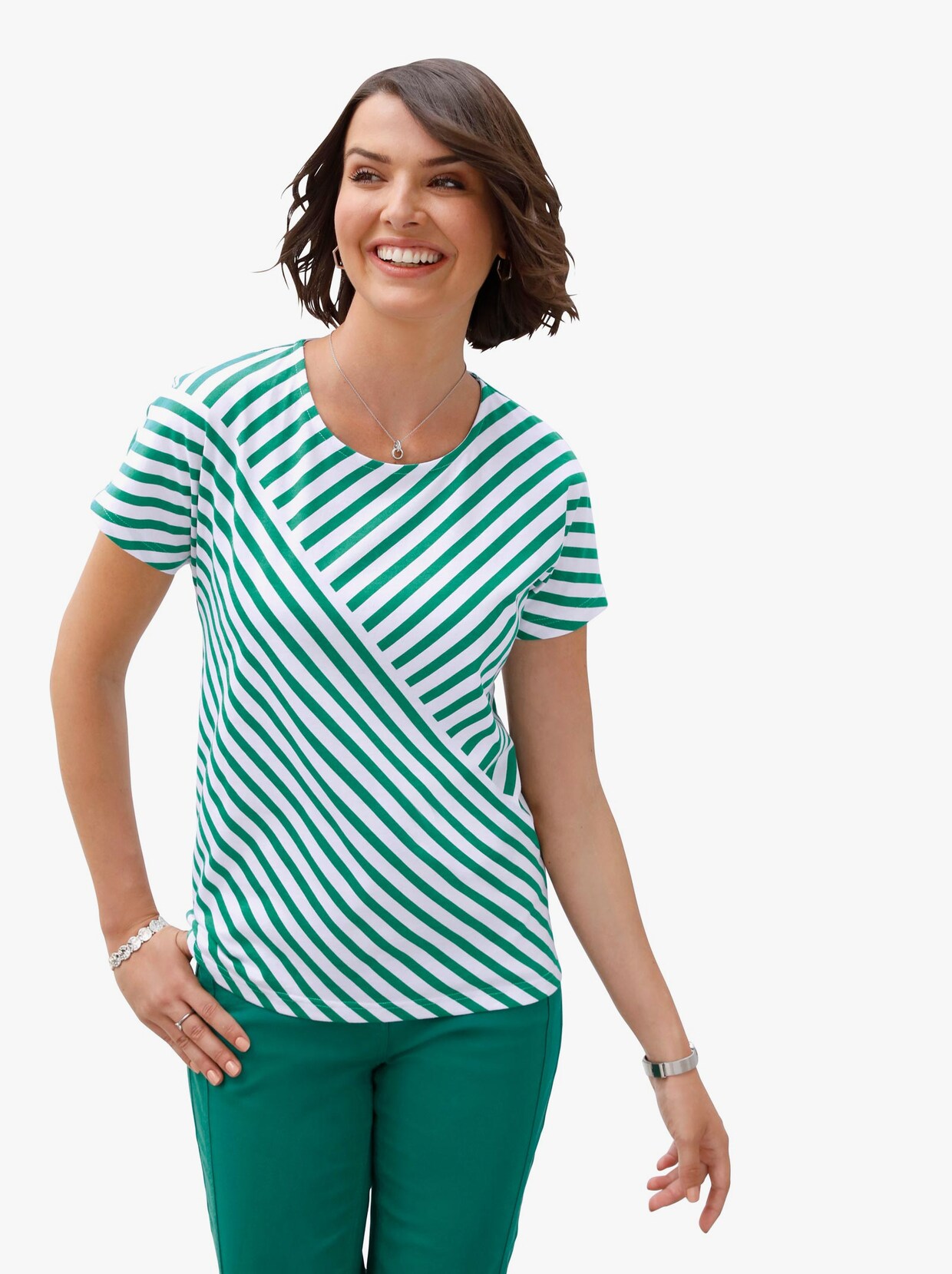 Shirt met korte mouwen - groen/wit gestreept