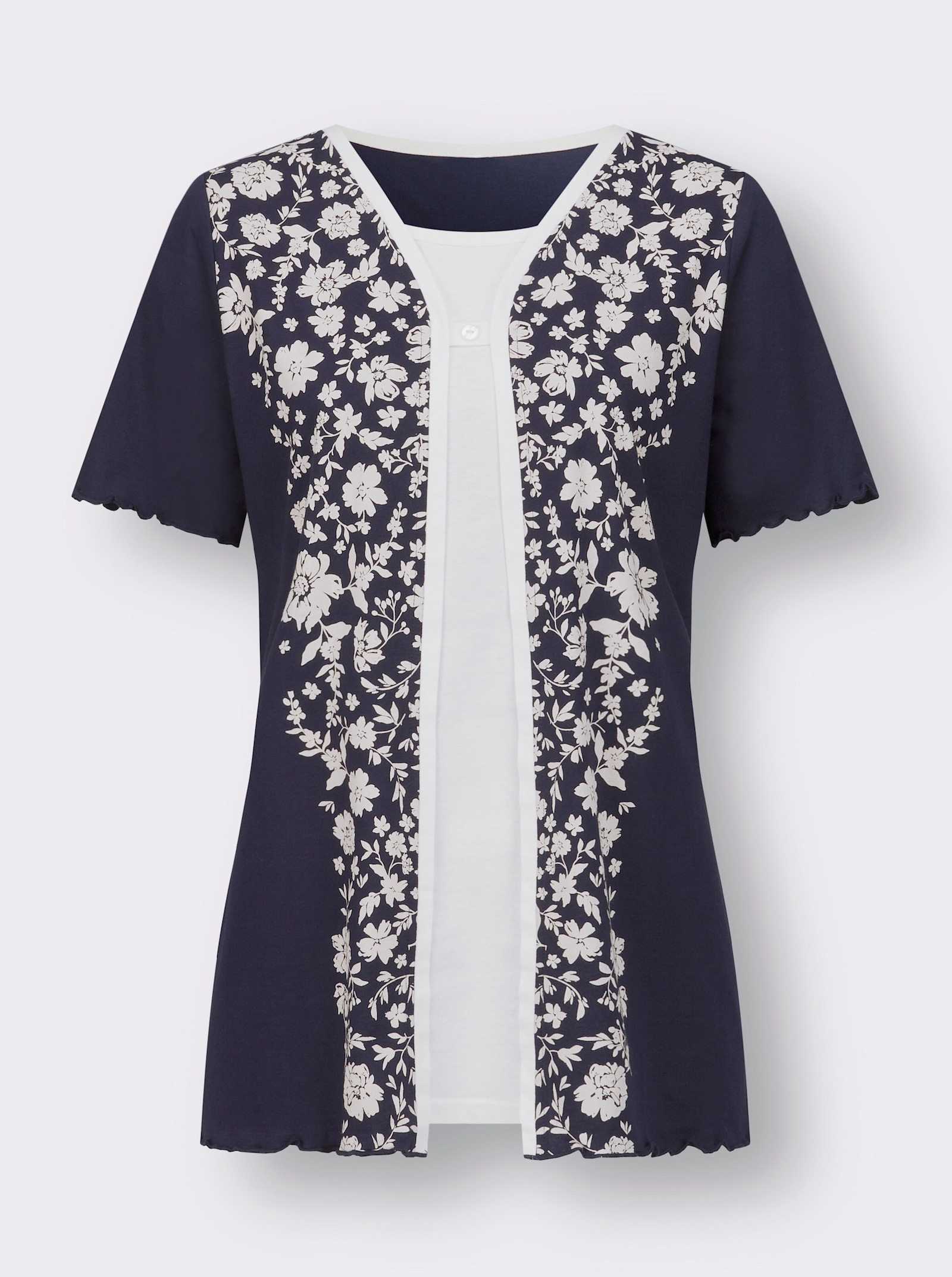 2-in-1-Shirt mit eingenähtem Top, bedruckt - marine-ecru