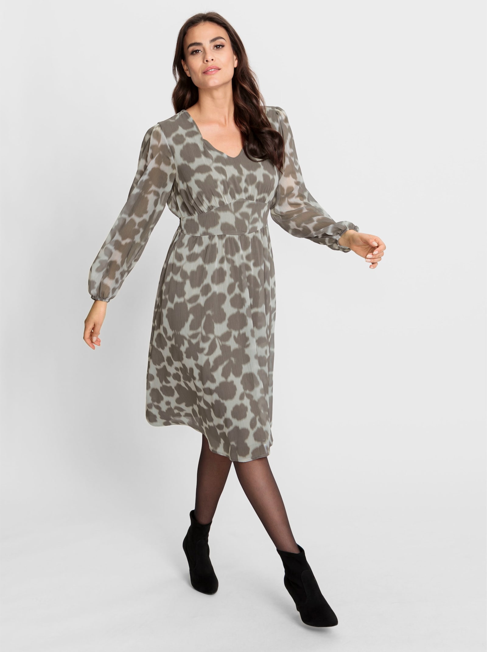 heine Jurk met print van chiffon, gebloemd - champagne/taupe bedrukt