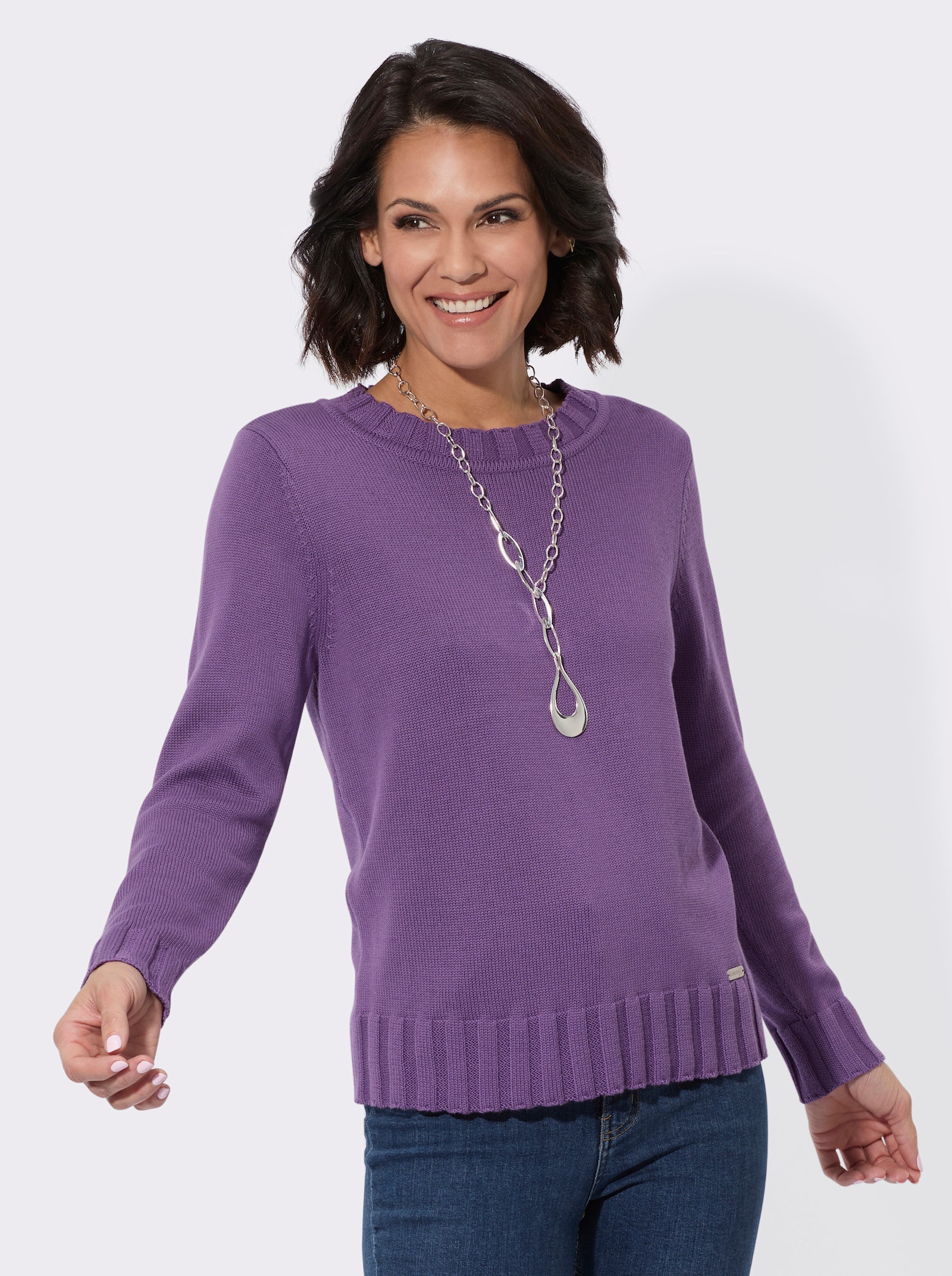 Langarm-Pullover mit Ripp-Abschlüssen - lila