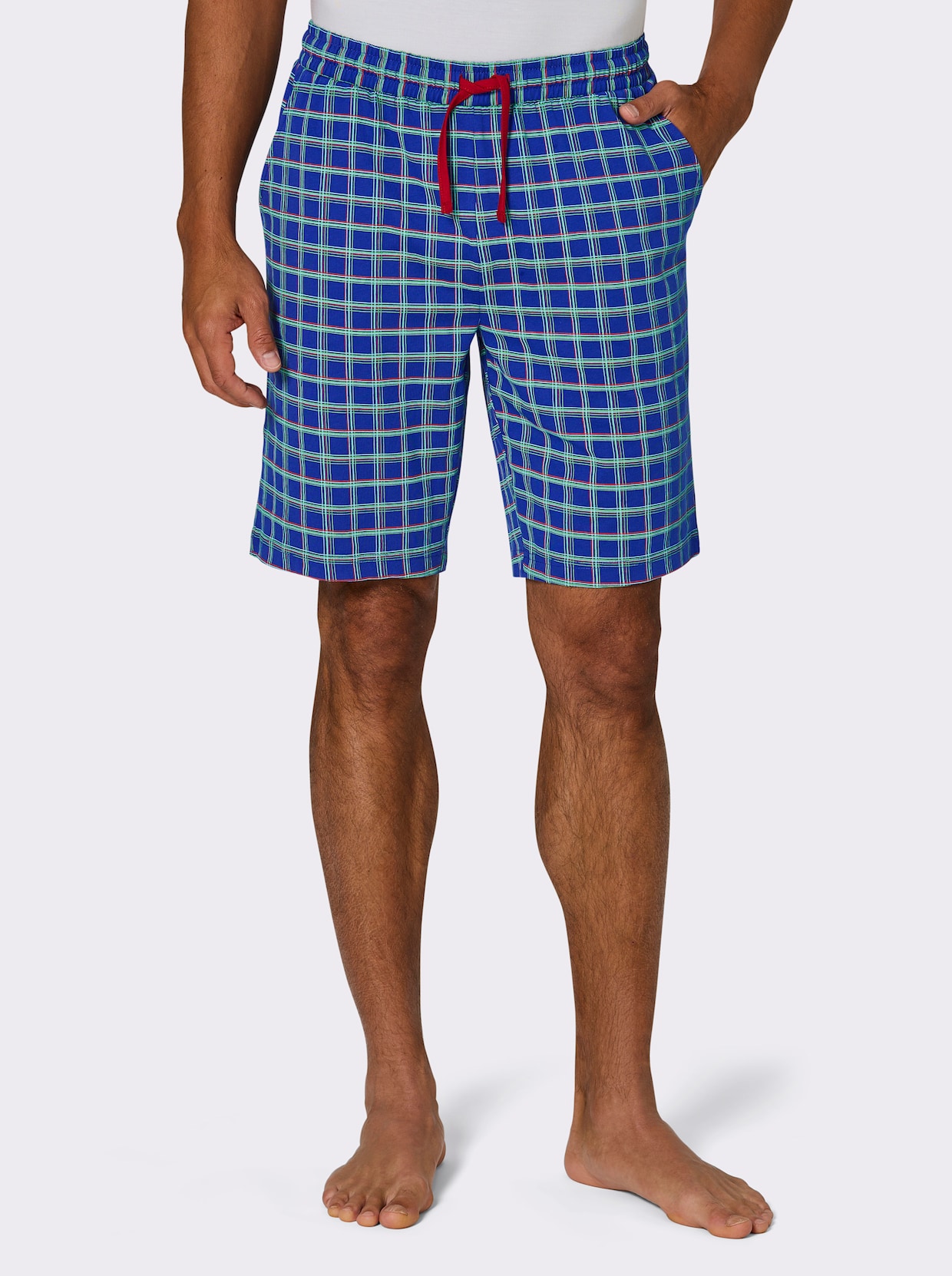 wäschepur men Hose kurz - royalblau-kirsche-kariert