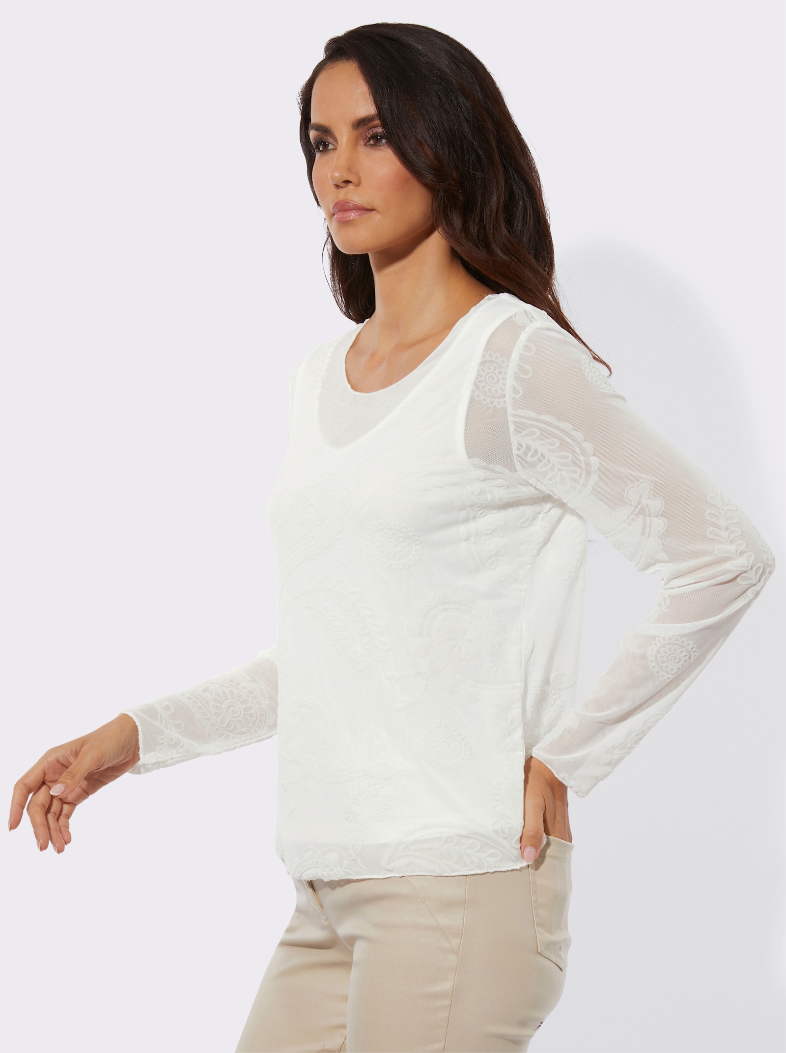 Langarmshirt mit integriertem Top - ecru