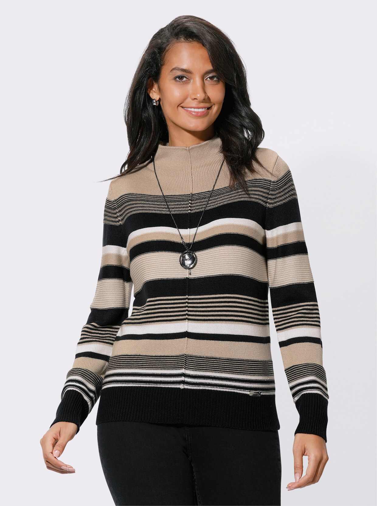 Pullover - beige-schwarz-gestreift