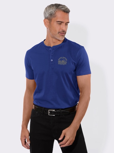 Henleyshirt mit kleinem Druck-Motiv - royalblau