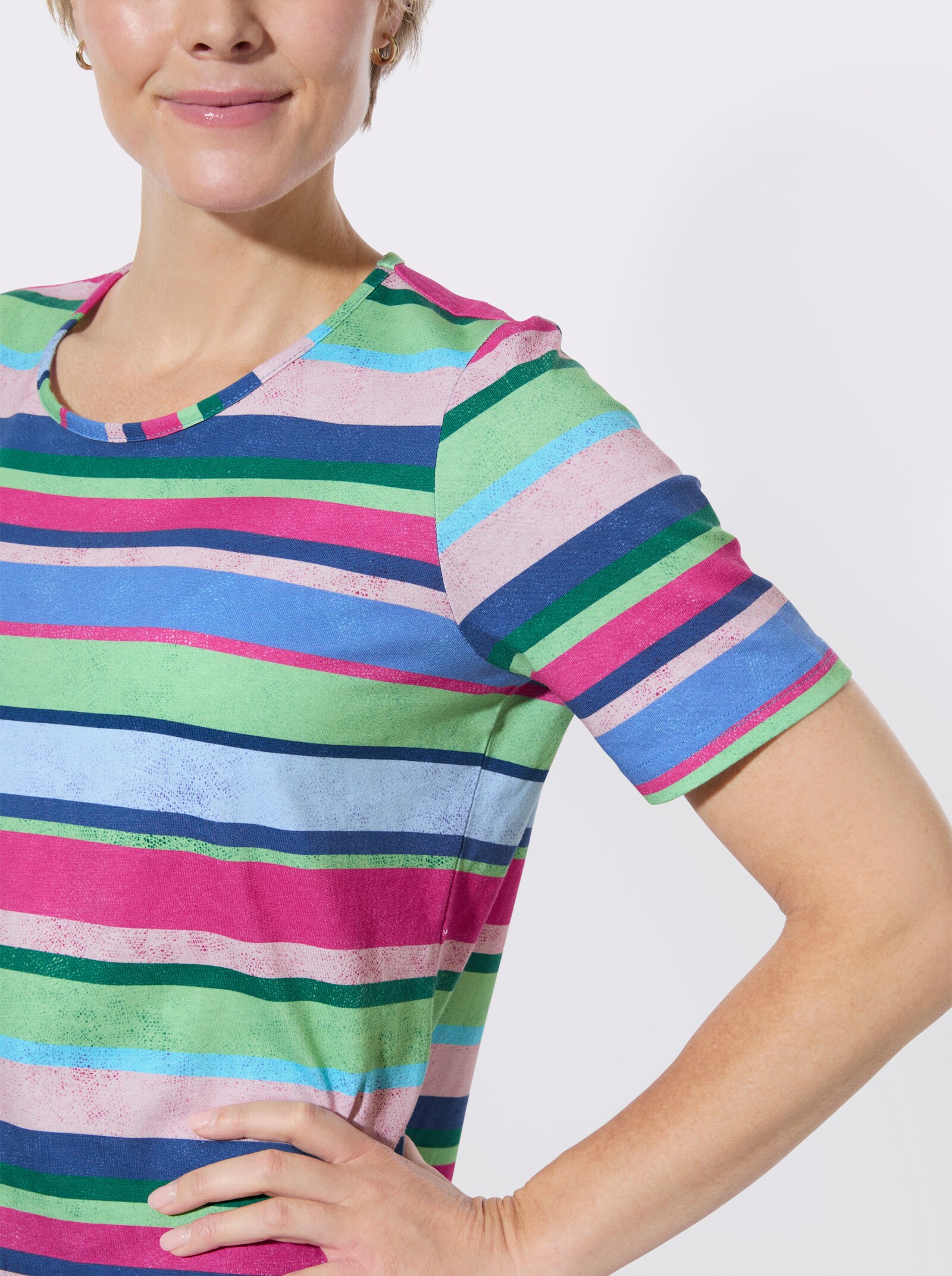 Ringelshirt aus Baumwoll-Modal-Mix - reseda-fuchsia-geringelt