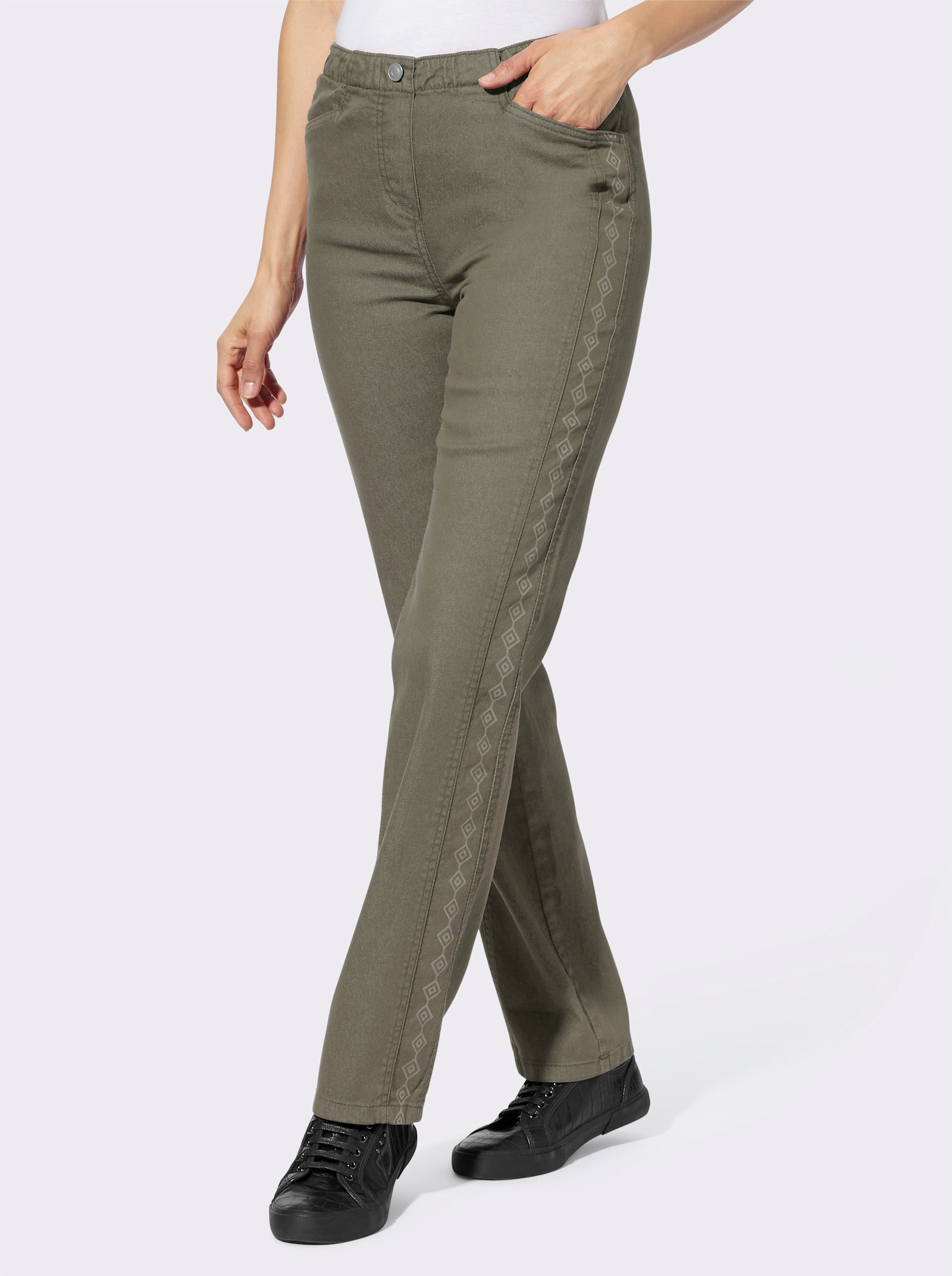 Jeans mit Reißverschluss-Blende - khaki