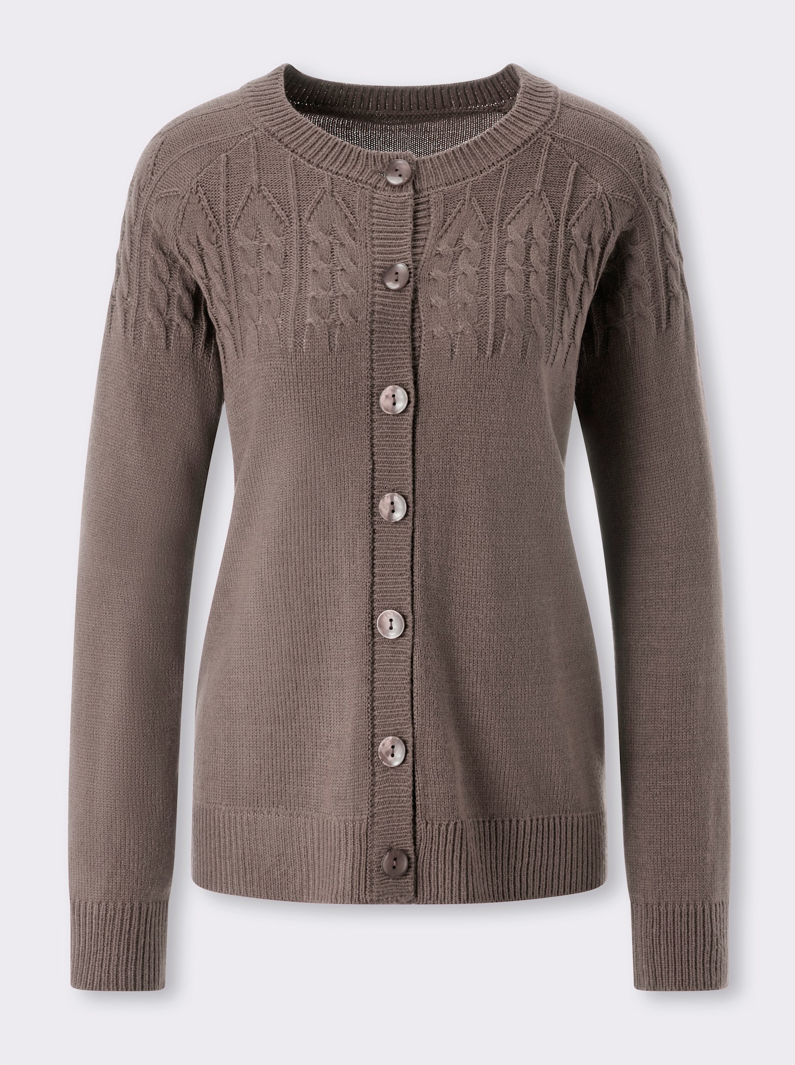 Strickjacke mit Zopfmuster - dunkeltaupe