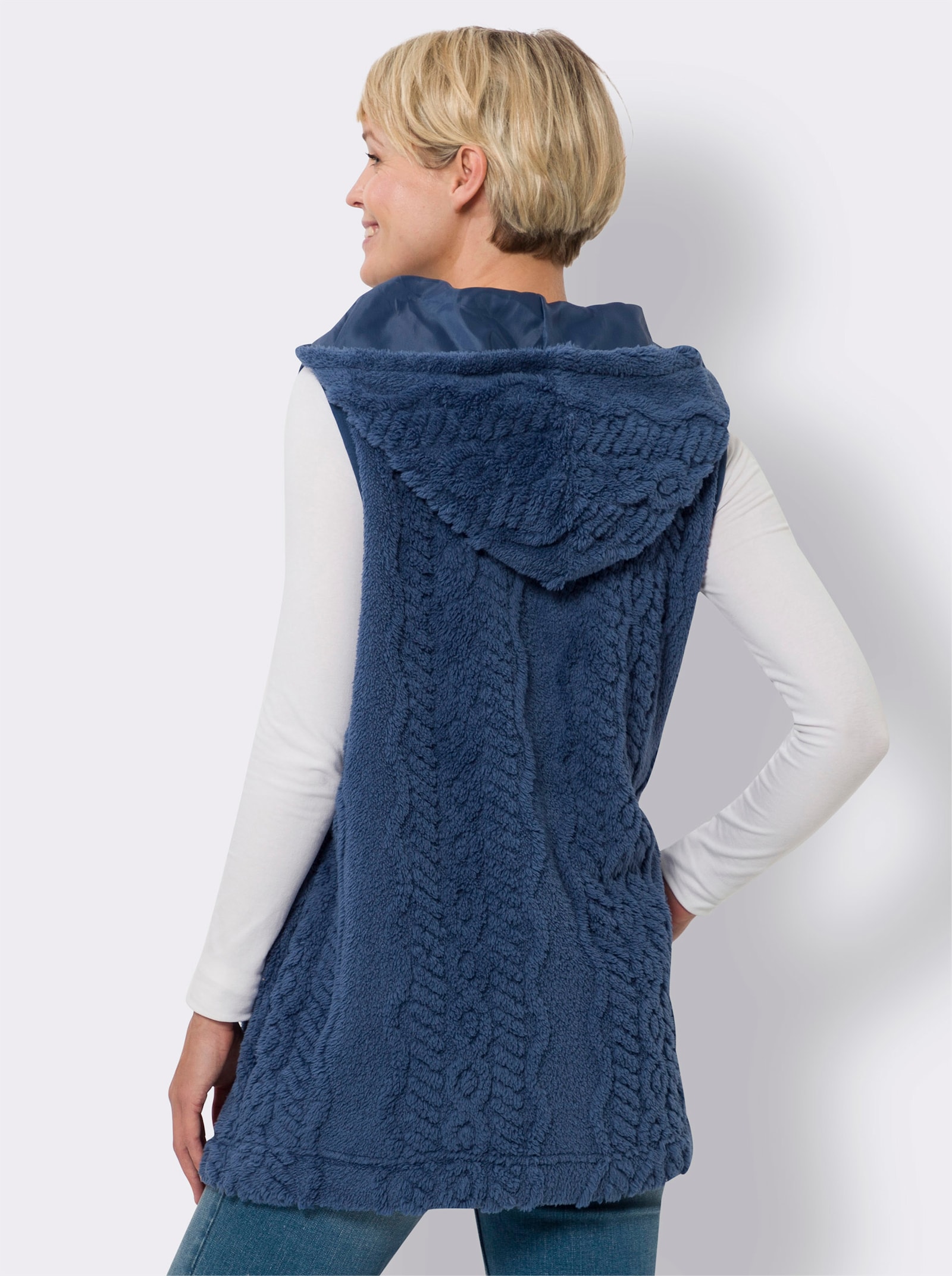 Fleecegilet van teddyfleece - jeansblauw