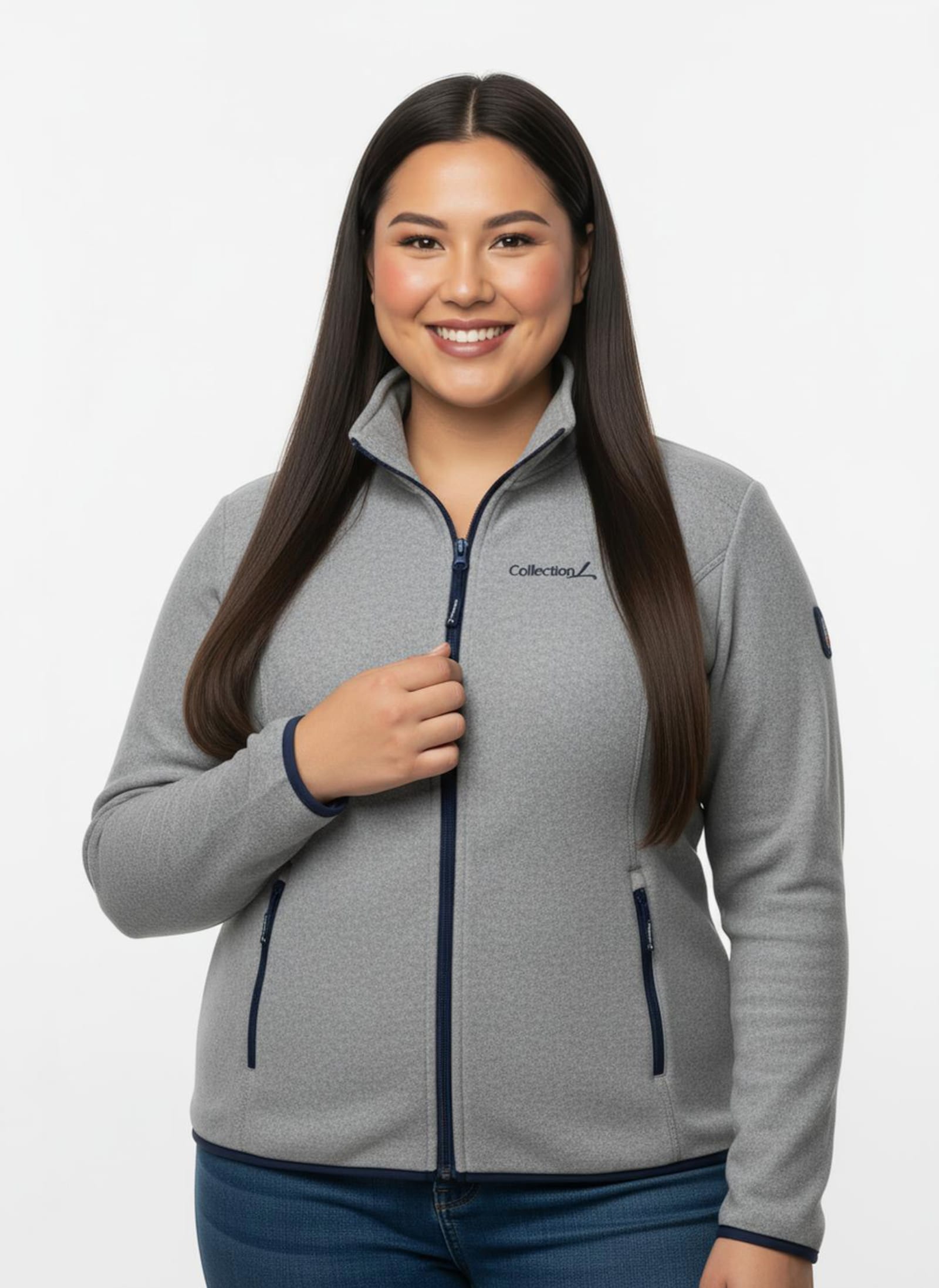 Fleecejacke mit Stickerei - grau-meliert